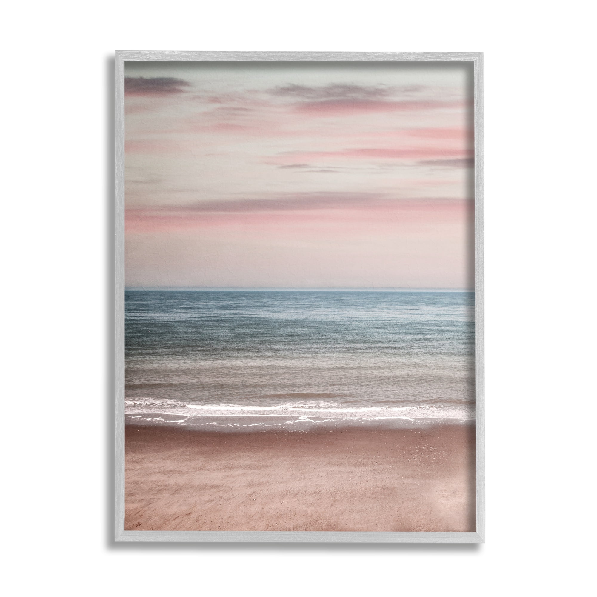 Stupell Industries Pastel Shore Sunrise Landscape Painting Gray Framed Art Print Wall Art, 16 x 20
