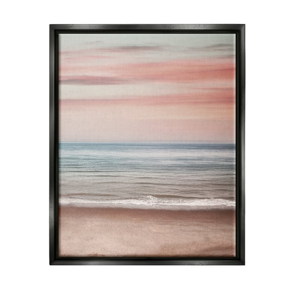 Stupell Industries Pastel Shore Sunset Landscape Painting Black Floater Framed Canvas Art Print Wall Art, 17 x 21