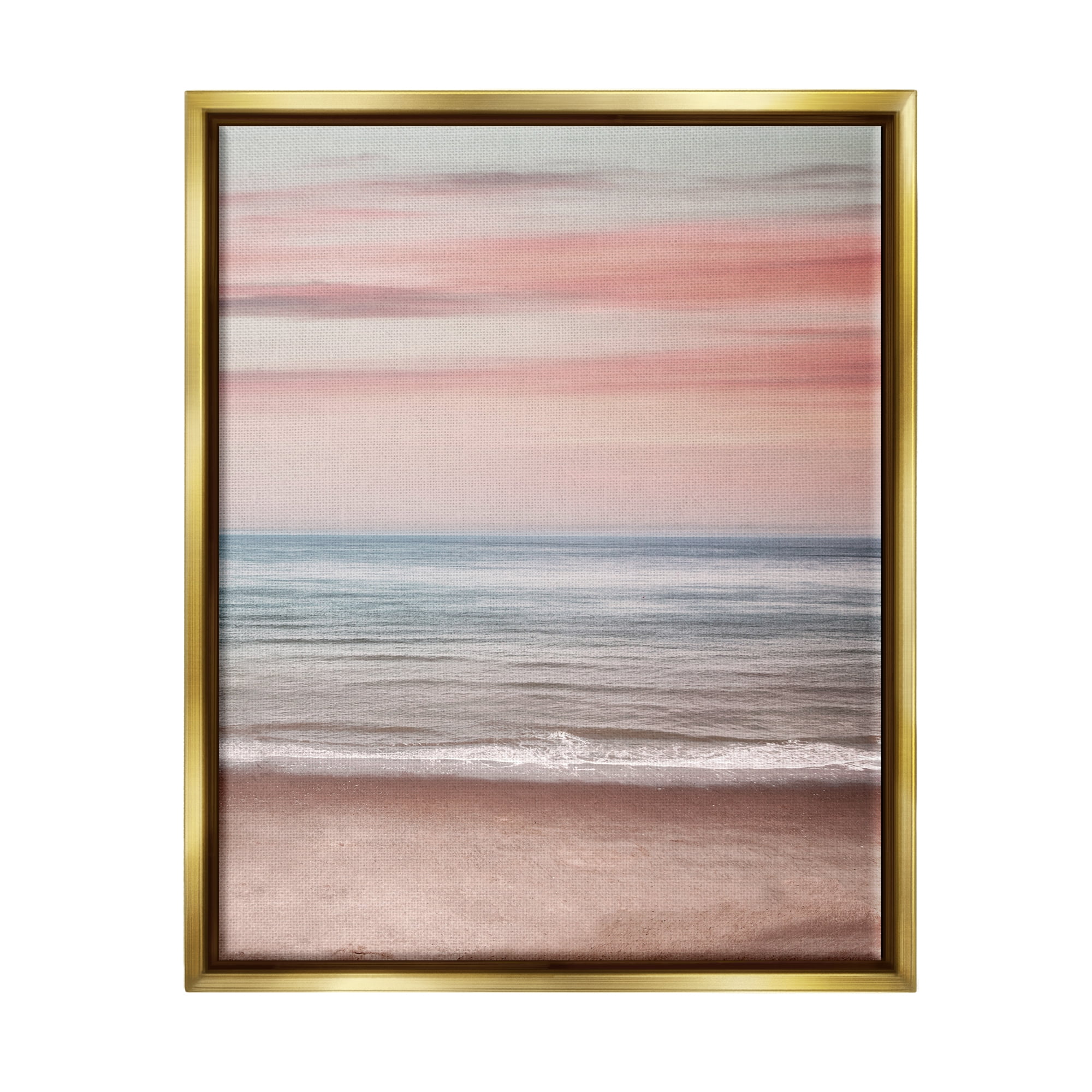 Stupell Industries Pastel Shore Sunset Landscape Painting Gold Floater Framed Canvas Art Print Wall Art, 17 x 21