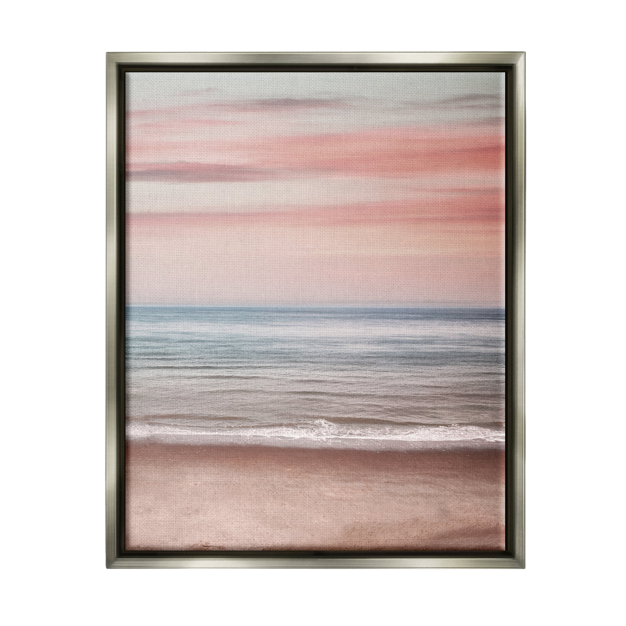 Stupell Industries Pastel Shore Sunset Landscape Painting Gray Floater Framed Canvas Art Print Wall Art, 17 x 21
