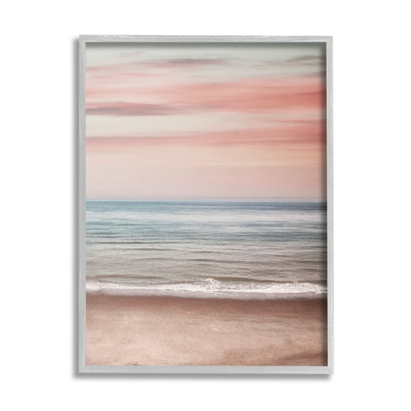 Stupell Industries Pastel Shore Sunset Landscape Painting Gray Framed Art Print Wall Art, 16 x 20
