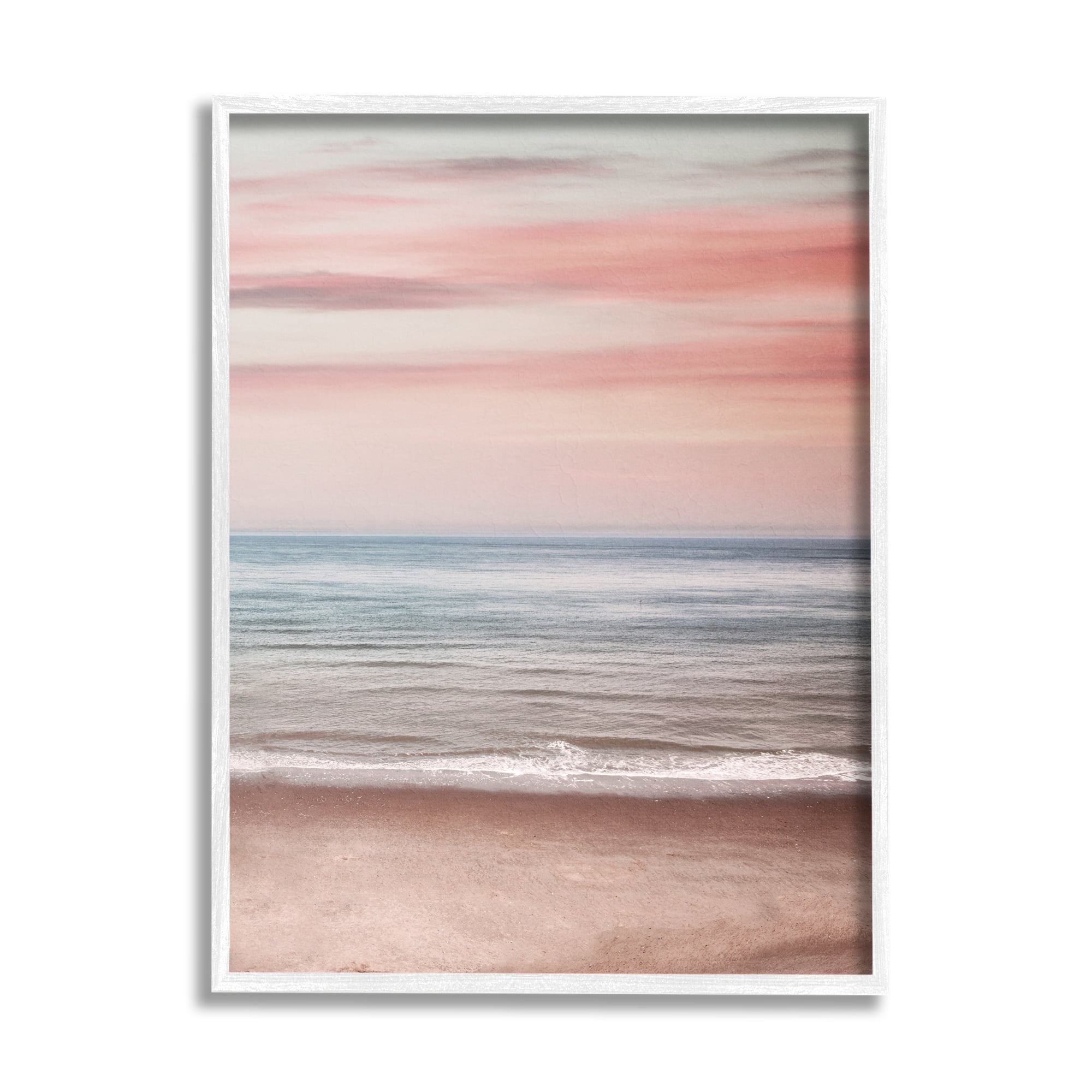 Stupell Industries Pastel Shore Sunset Landscape Painting White Framed Art Print Wall Art, 11 x 14