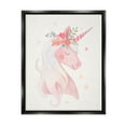 thumbnail image 1 of Stupell Industries Pastel Smiling Unicorn Pink Flower Blossom Crown Graphic Art Jet Black Floating Framed Canvas Print Wall Art, Design by Victoria Barnes, 1 of 8