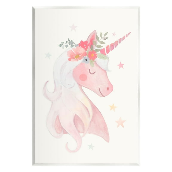 Stupell Industries Pastel Smiling Unicorn Pink Flower Blossom Crown Graphic Art Unframed Art Print Wall Art, Design by Victoria Barnes
