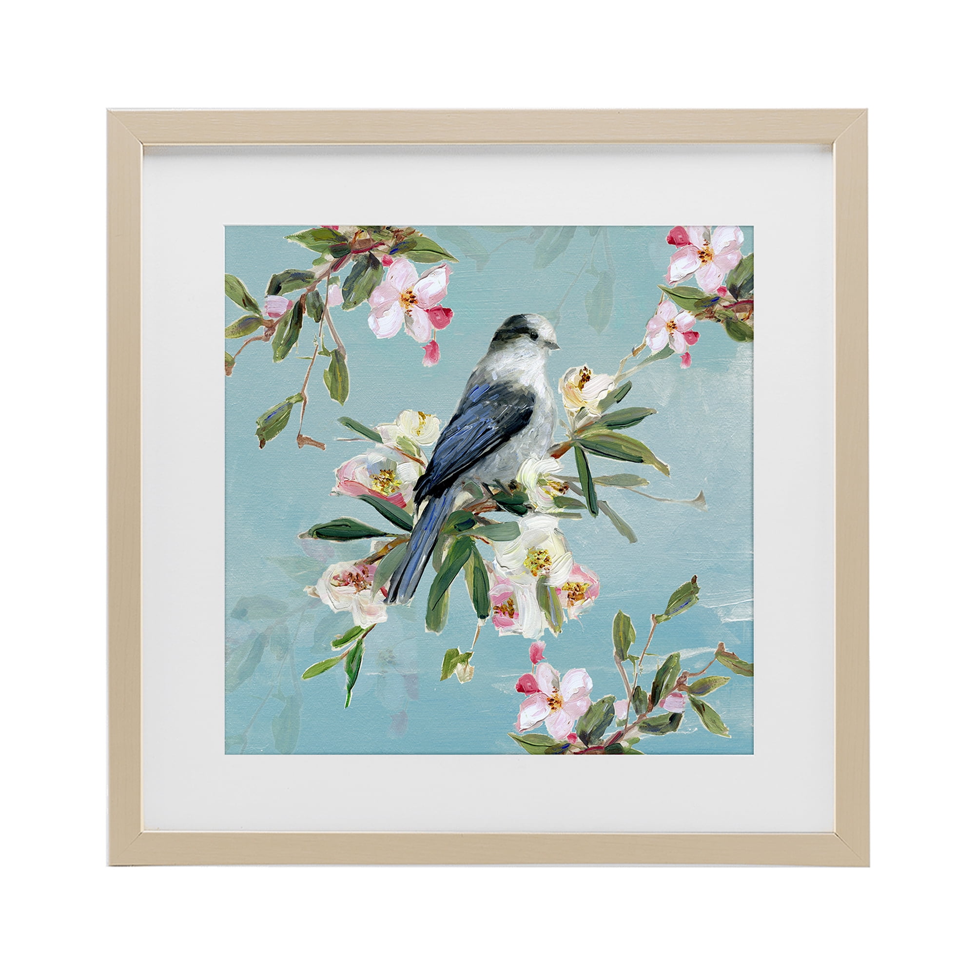 Stupell Industries Pastel Songbird Among Blossoms Birch Framed Print Under Glass, design by Sally Swatland