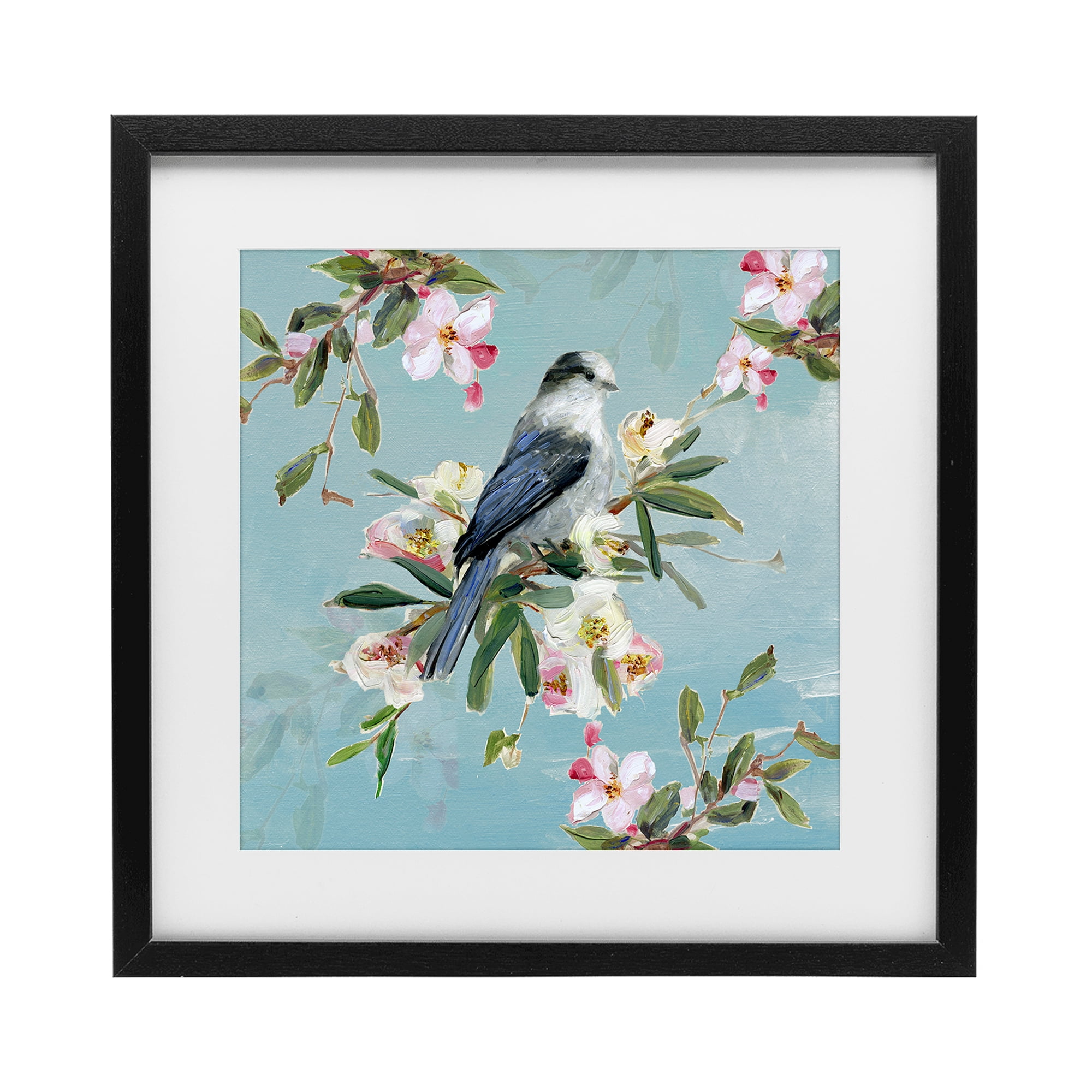 Stupell Industries Pastel Songbird Among Blossoms Black Framed Print Under Glass, design by Sally Swatland