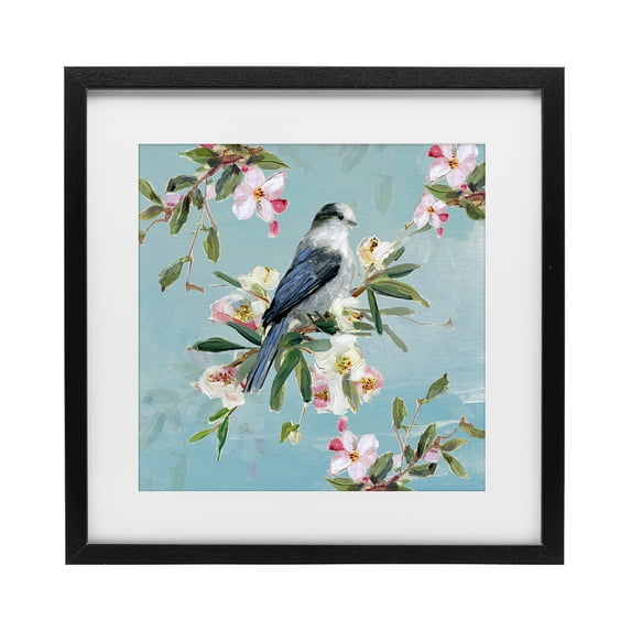 Stupell Industries French Country Pastel Songbird Among Blossoms Black Framed Print Under Glass, 13 x 13, by Sally Swatland