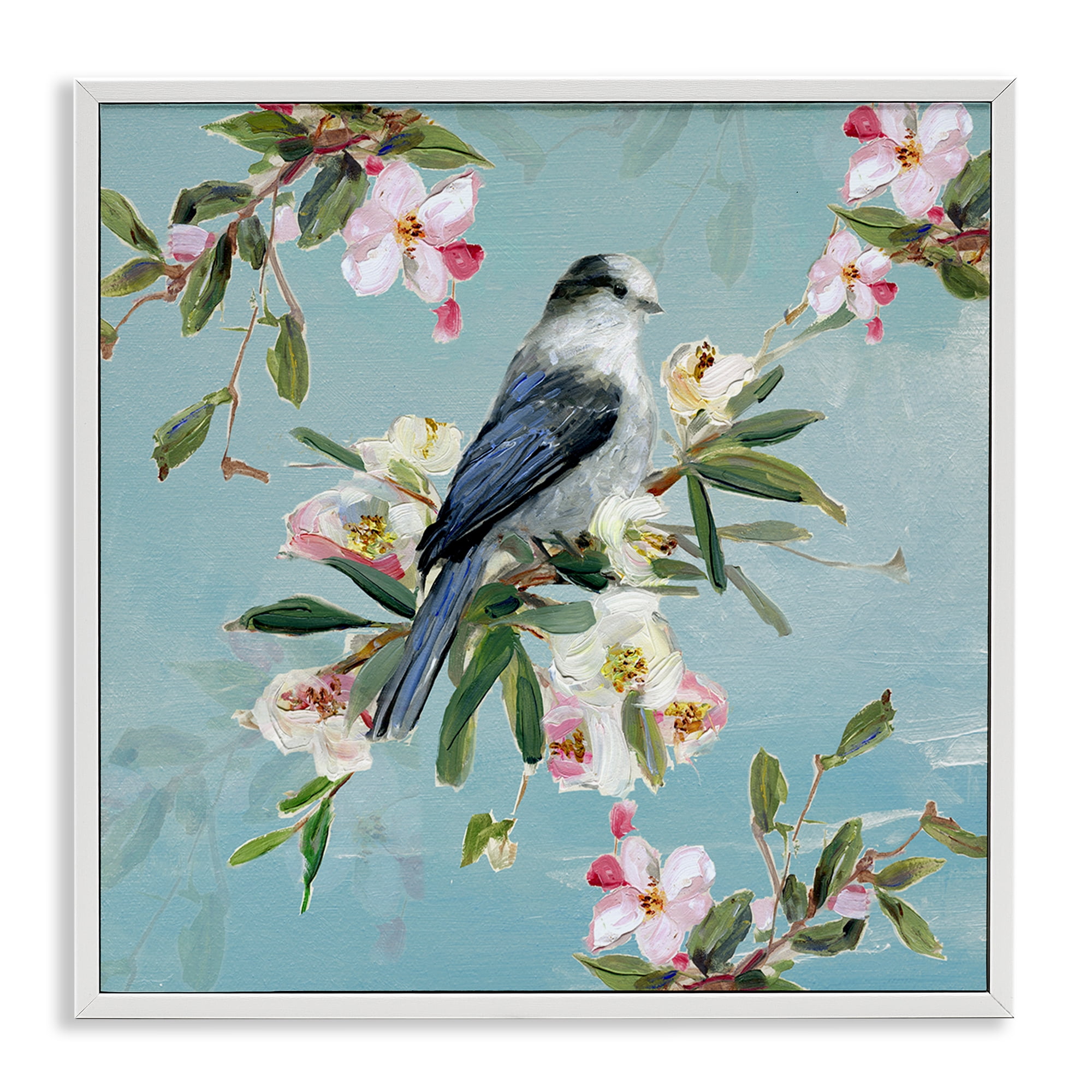 Stupell Industries Pastel Songbird Among Blossoms White Framed Giclee Art, design by Sally Swatland