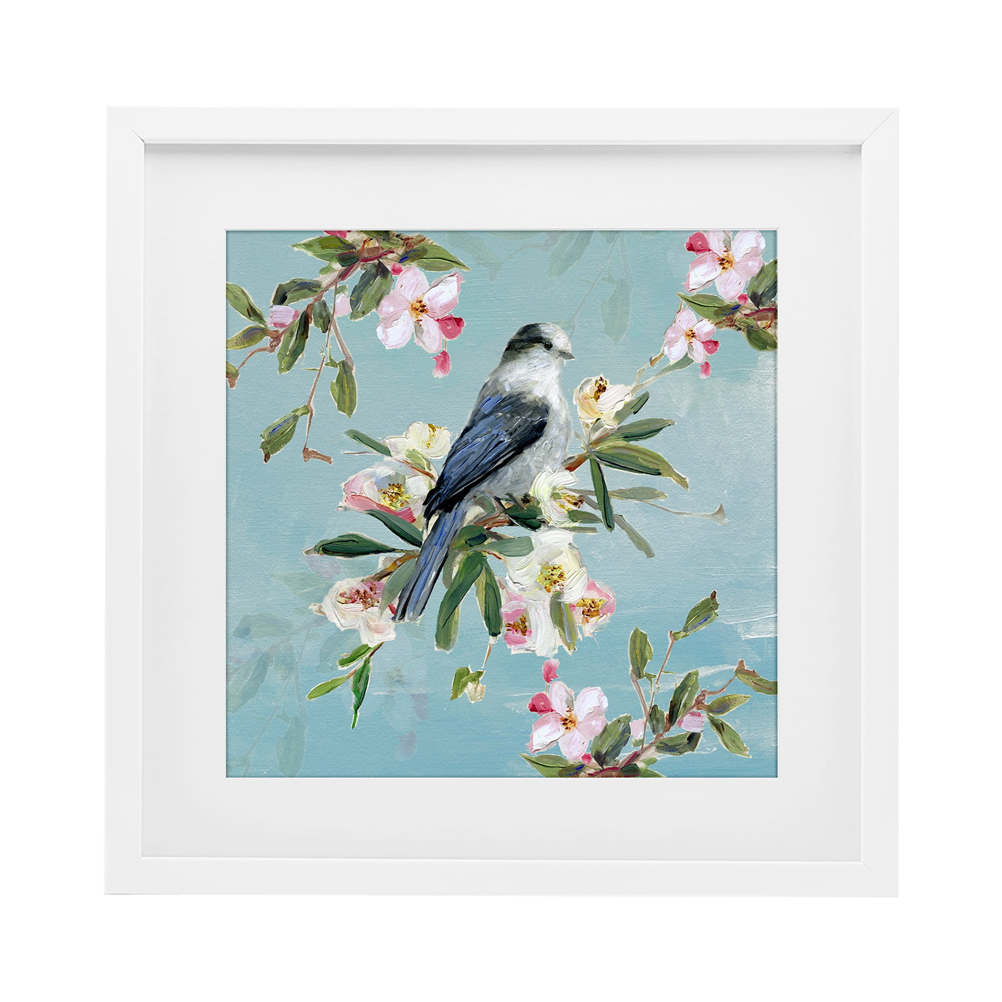 Stupell Industries Pastel Songbird Among Blossoms White Framed Print Under Glass, design by Sally Swatland