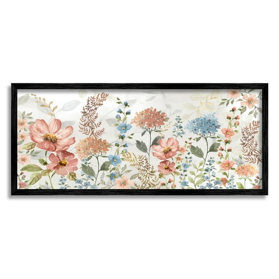 Stupell Industries Pastel Spring Florals Botanical & Floral Painting Black Framed Art Print Wall Art, 24 x 10