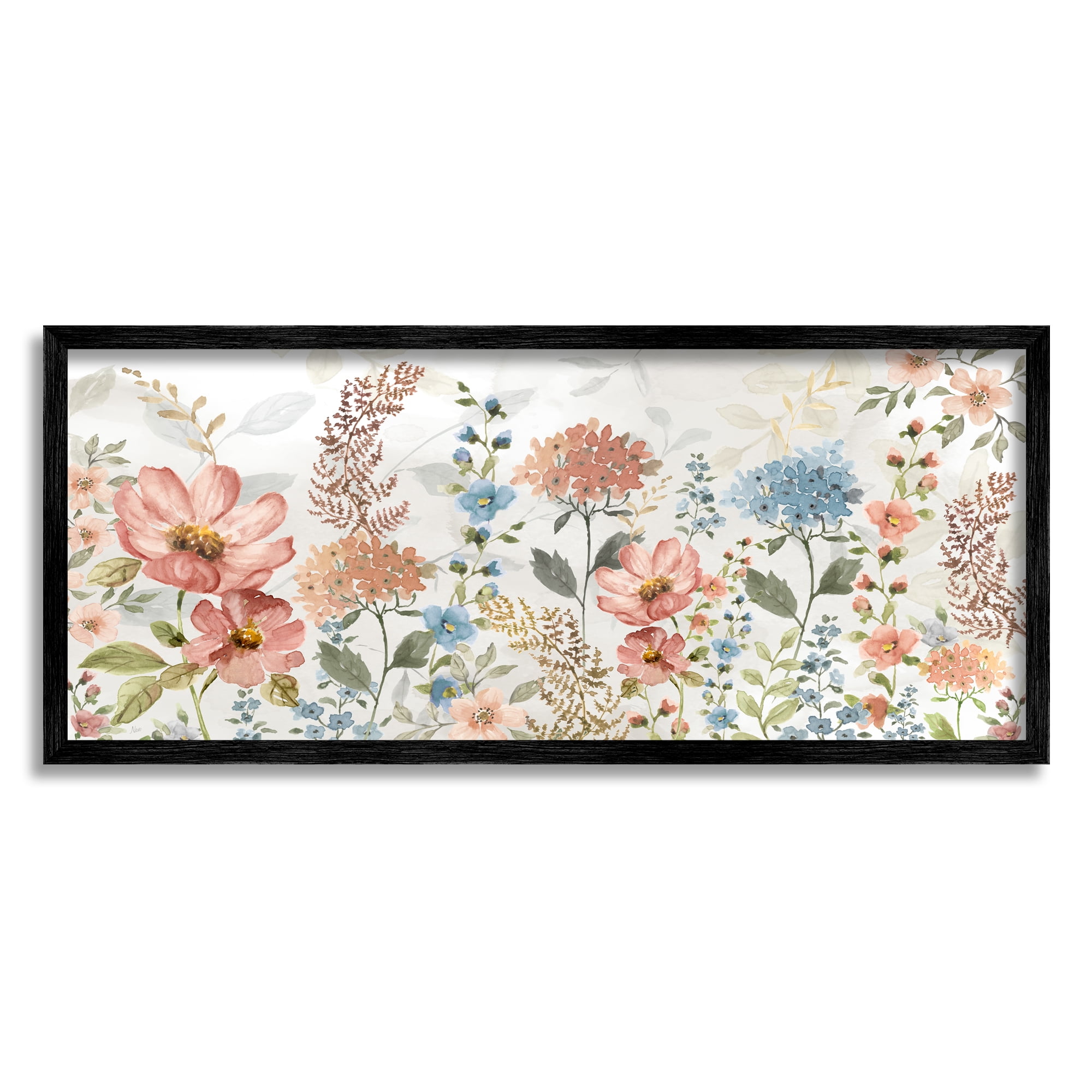 Stupell Industries Pastel Spring Florals Botanical & Floral Painting Black Framed Art Print Wall Art, 30 x 13