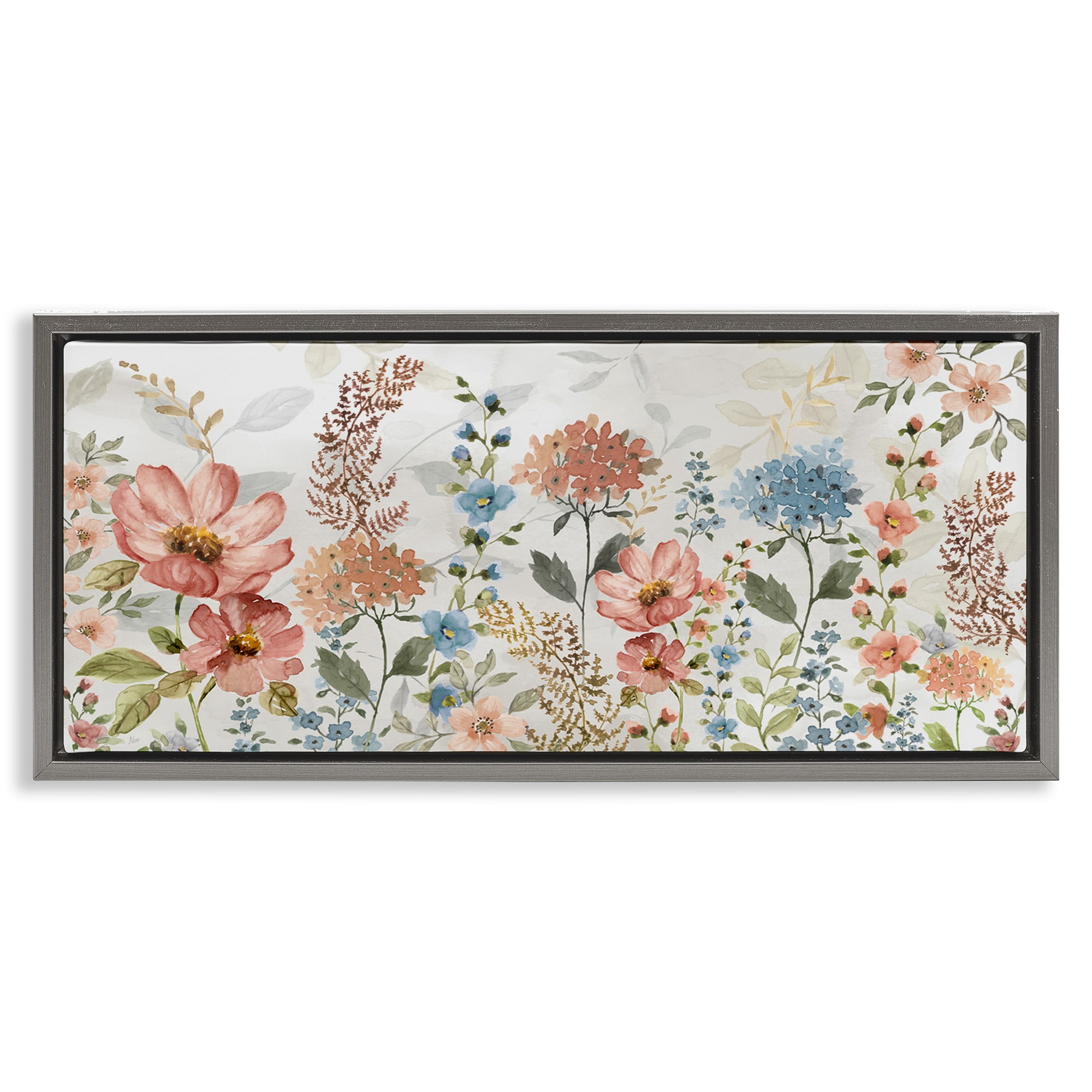 Stupell Industries Pastel Spring Florals Botanical & Floral Painting Gray Floater Framed Canvas Art Print Wall Art, 25 x 11