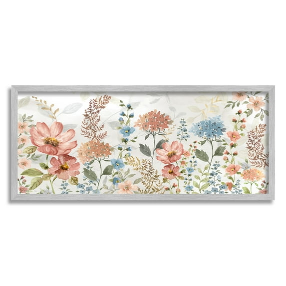 Stupell Industries Pastel Spring Florals Botanical & Floral Painting Gray Framed Art Print Wall Art, 24 x 10