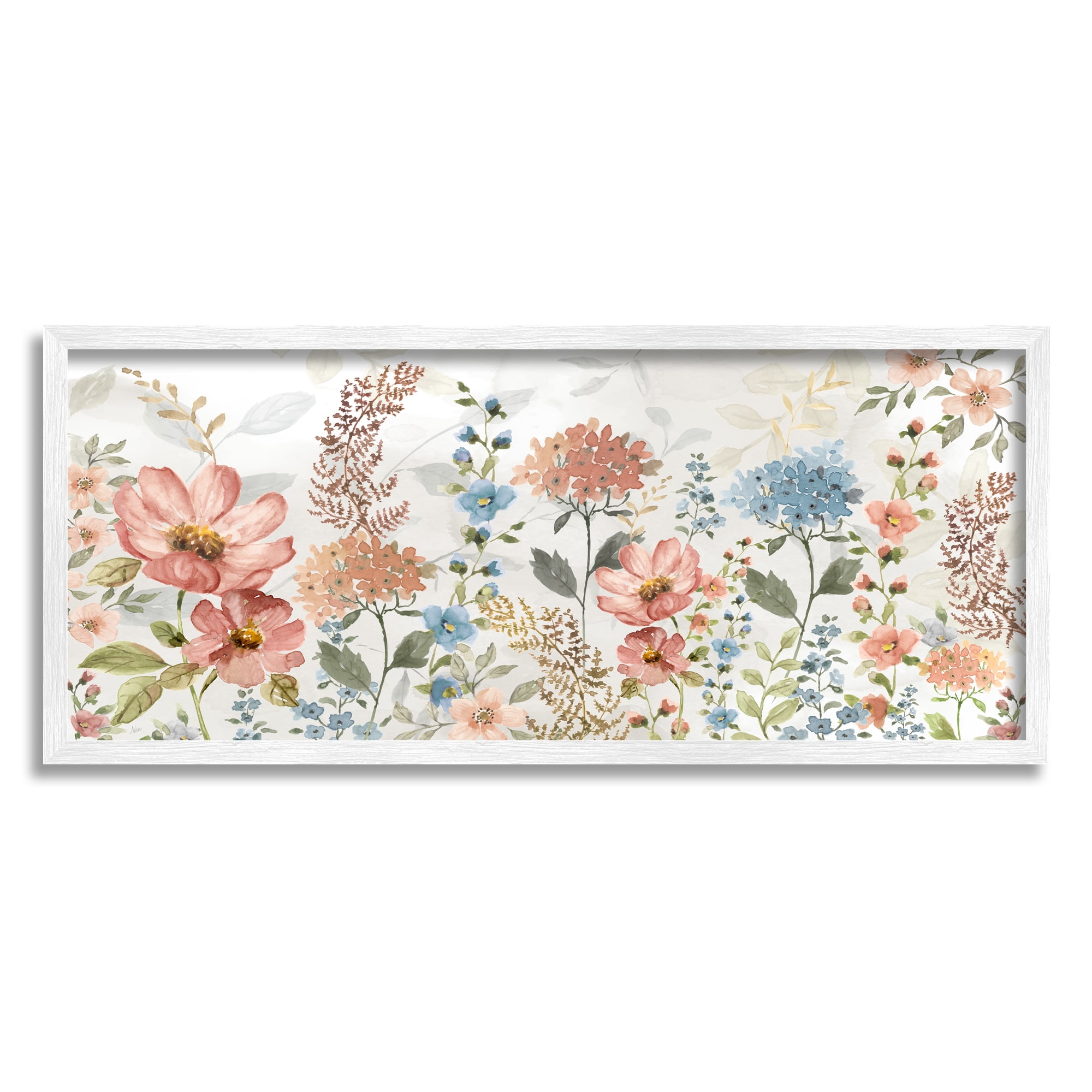 Stupell Industries Pastel Spring Florals Botanical & Floral Painting White Framed Art Print Wall Art, 30 x 13