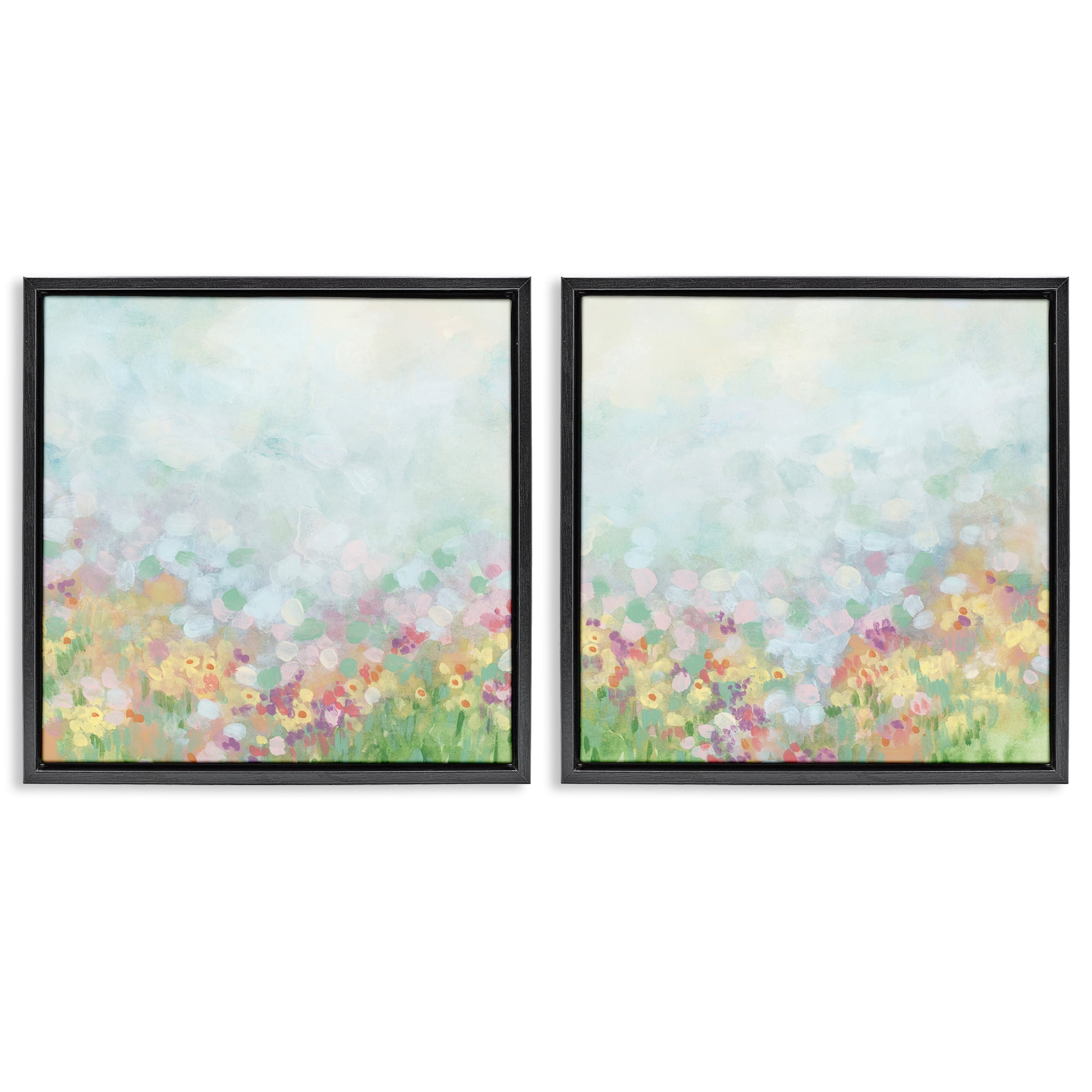 Stupell Industries Pastel Spring Flower Field Abstract Painting Black Floater Framed Canvas Art Print Wall Art, 18 x 18, Set of 2