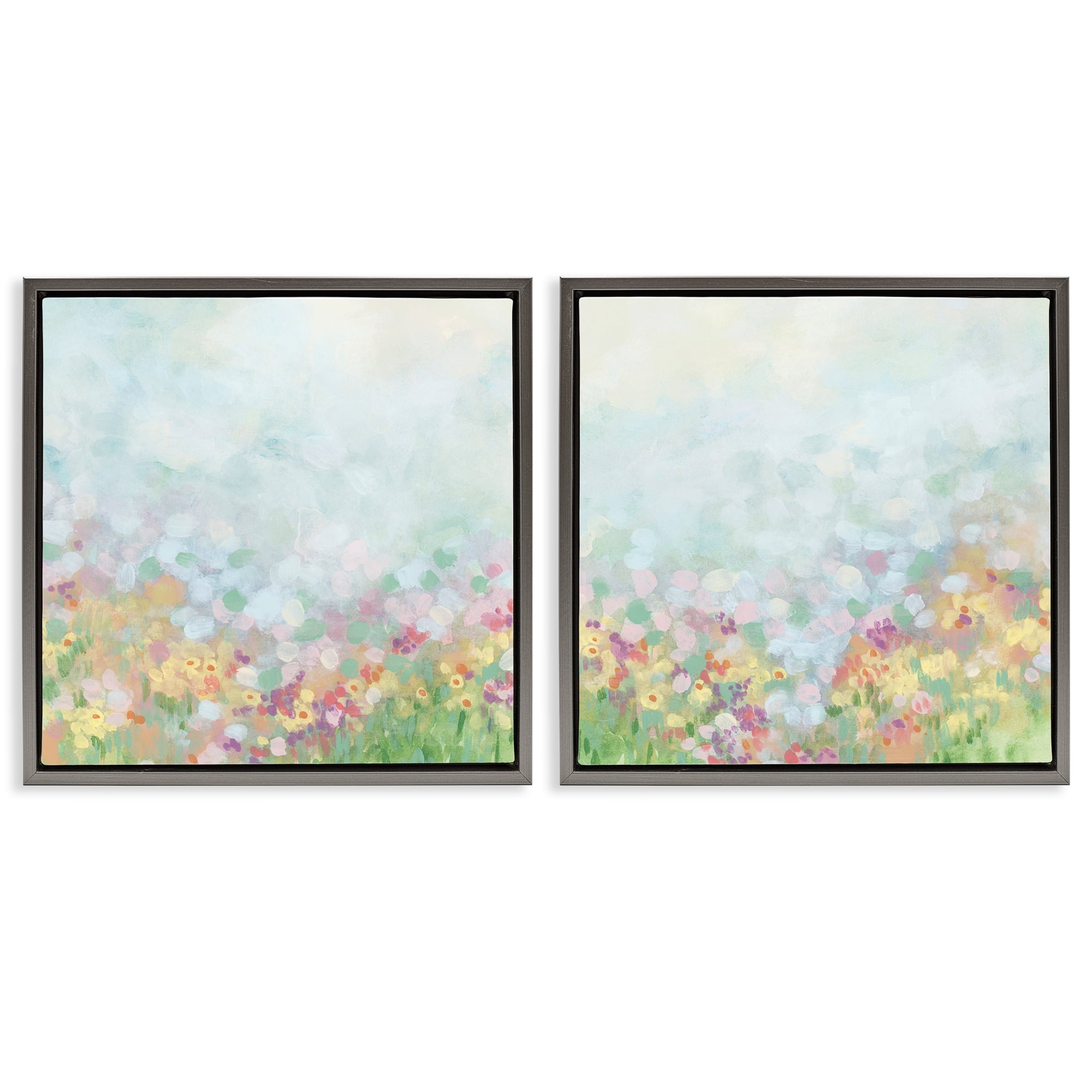 Stupell Industries Pastel Spring Flower Field Abstract Painting Gray Floater Framed Canvas Art Print Wall Art, 25 x 25, Set of 2