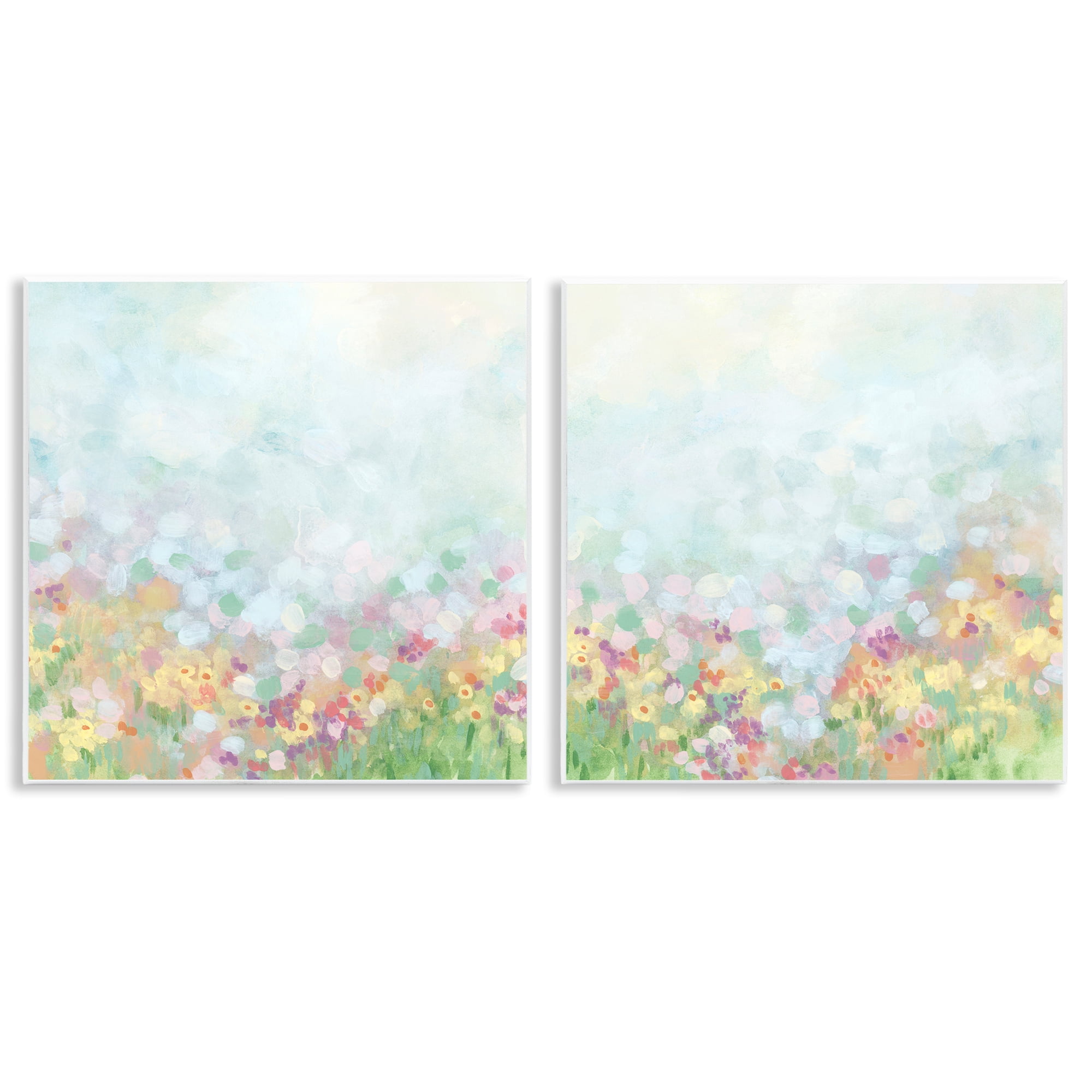 Stupell Industries Pastel Spring Flower Field Abstract Painting Unframed Art Print Wall Art, 12 x 12, Set of 2