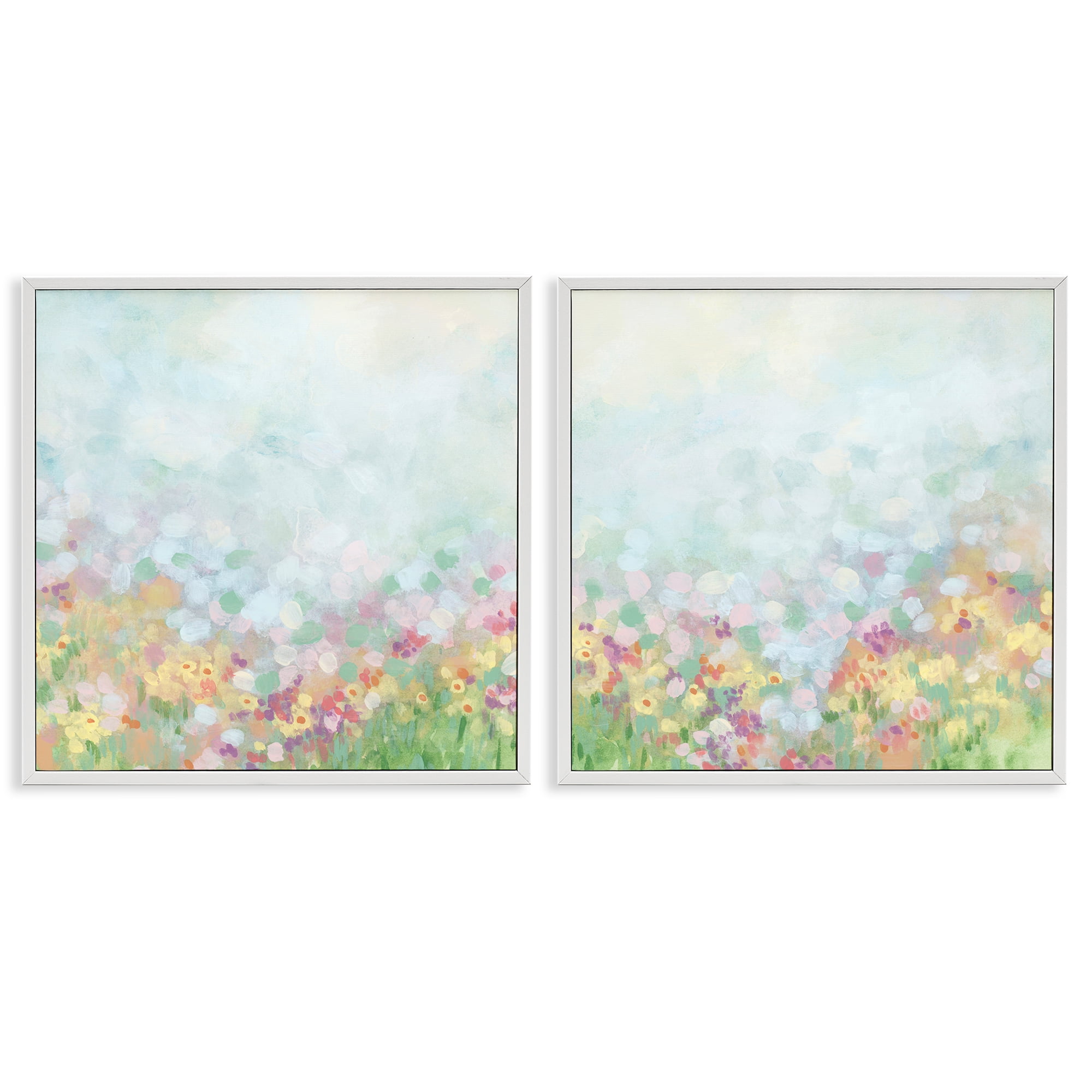 Stupell Industries Pastel Spring Flower Field Abstract Painting White Framed Art Print Wall Art, 12 x 12, Set of 2