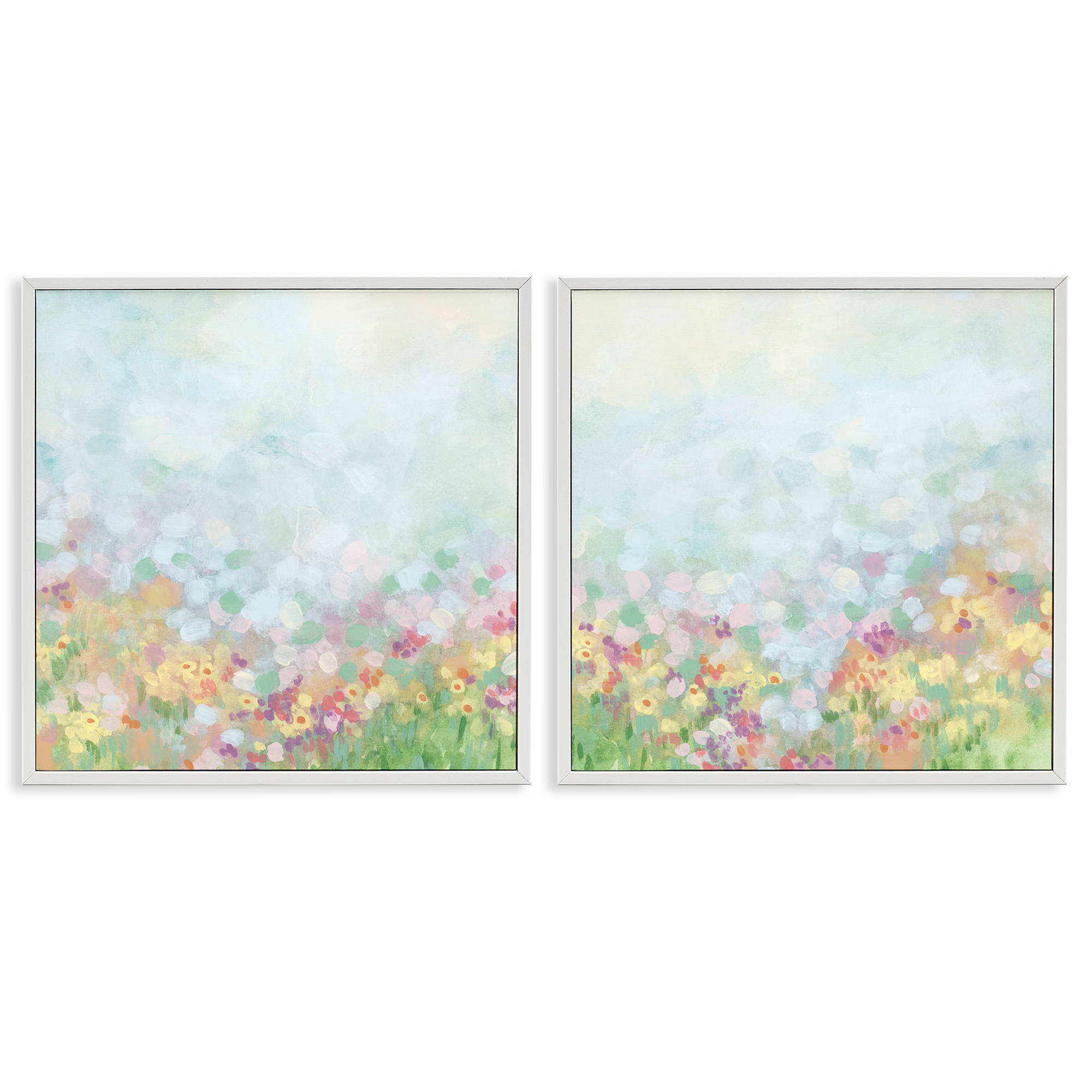 Stupell Industries Pastel Spring Flower Field Abstract Painting White Framed Art Print Wall Art, 17 x 17, Set of 2