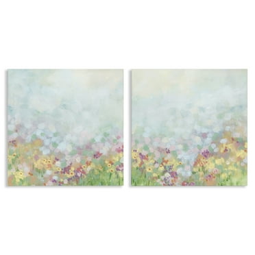 Stupell Industries Pastel Spring Flower Field Abstract Painting Wrapped Canvas Art Print Wall Art, 17 x 17, Set of 2