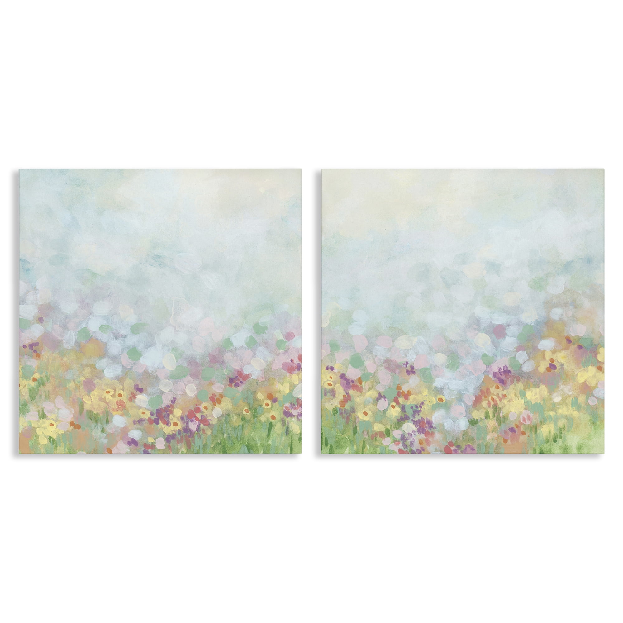 Stupell Industries Pastel Spring Flower Field Abstract Painting Wrapped Canvas Art Print Wall Art, 24 x 24, Set of 2