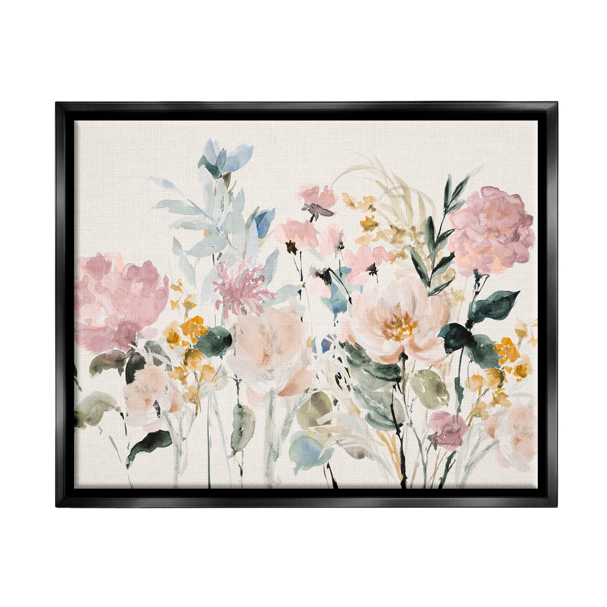 Stupell Industries Pastel Spring Flowers Botanical & Floral Painting Black Floater Framed Canvas Art Print Wall Art, 31 x 25