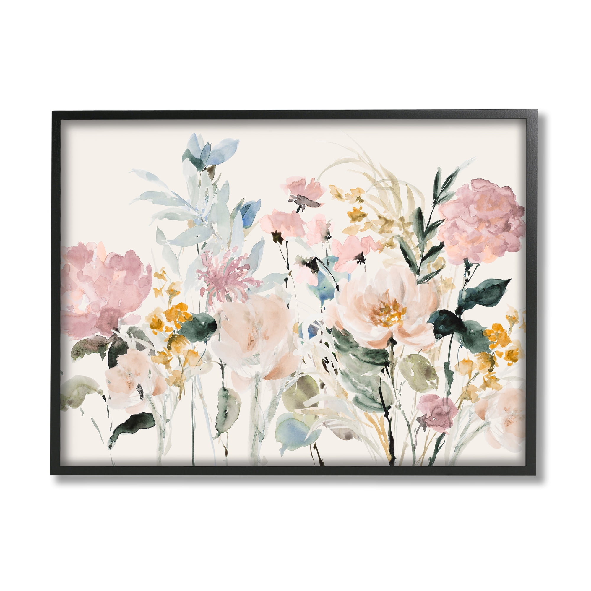 Pastel Spring Flowers Botanical Canvas Print with Black Frame, 20 x 16