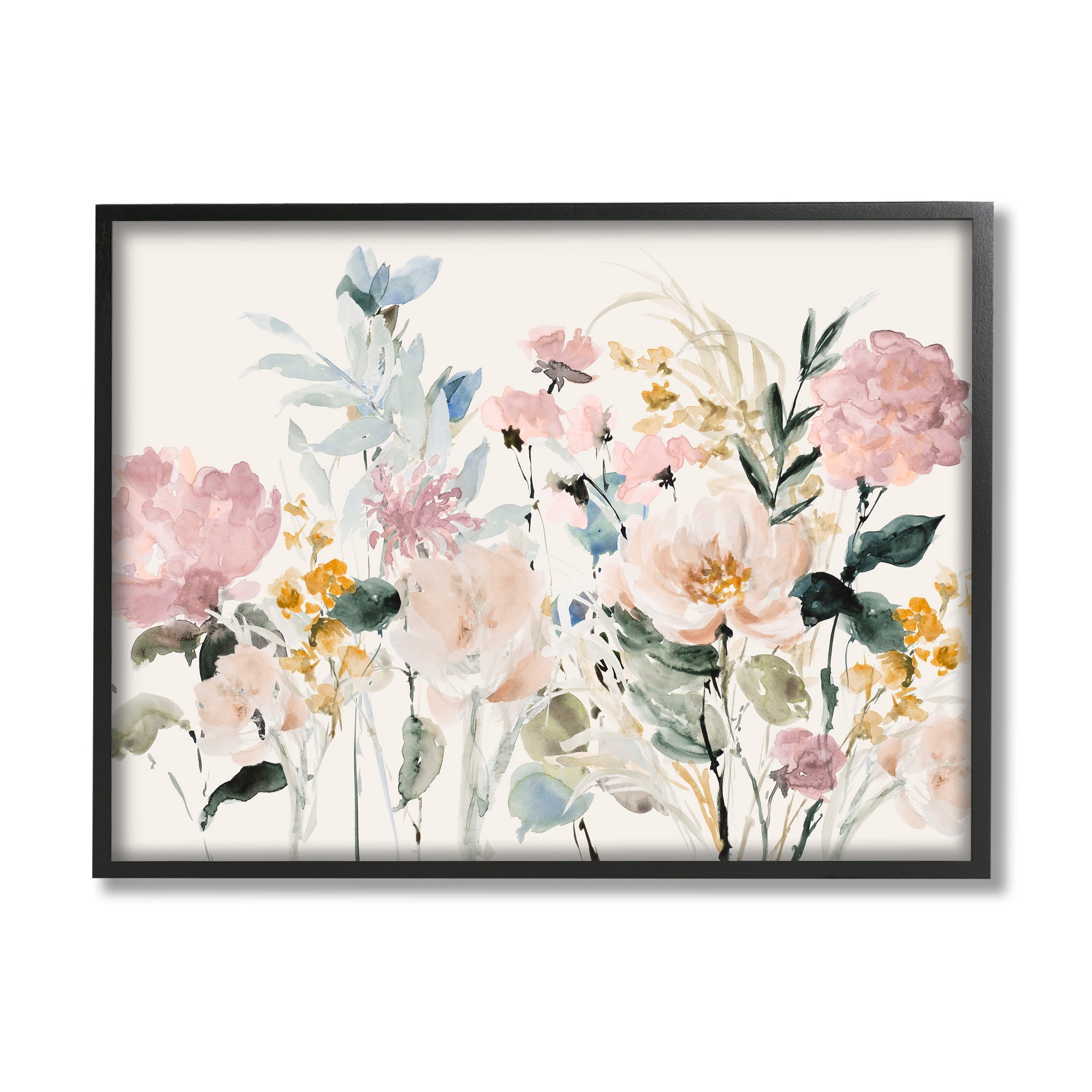 Stupell Industries Pastel Spring Flowers Botanical & Floral Painting Black Framed Art Print Wall Art, 30 x 24