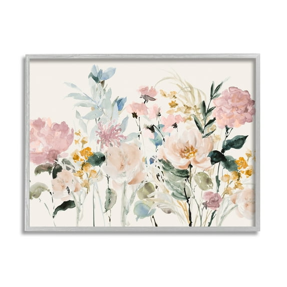 Stupell Industries Pastel Spring Flowers Botanical & Floral Painting Gray Framed Art Print Wall Art, 20 x 16