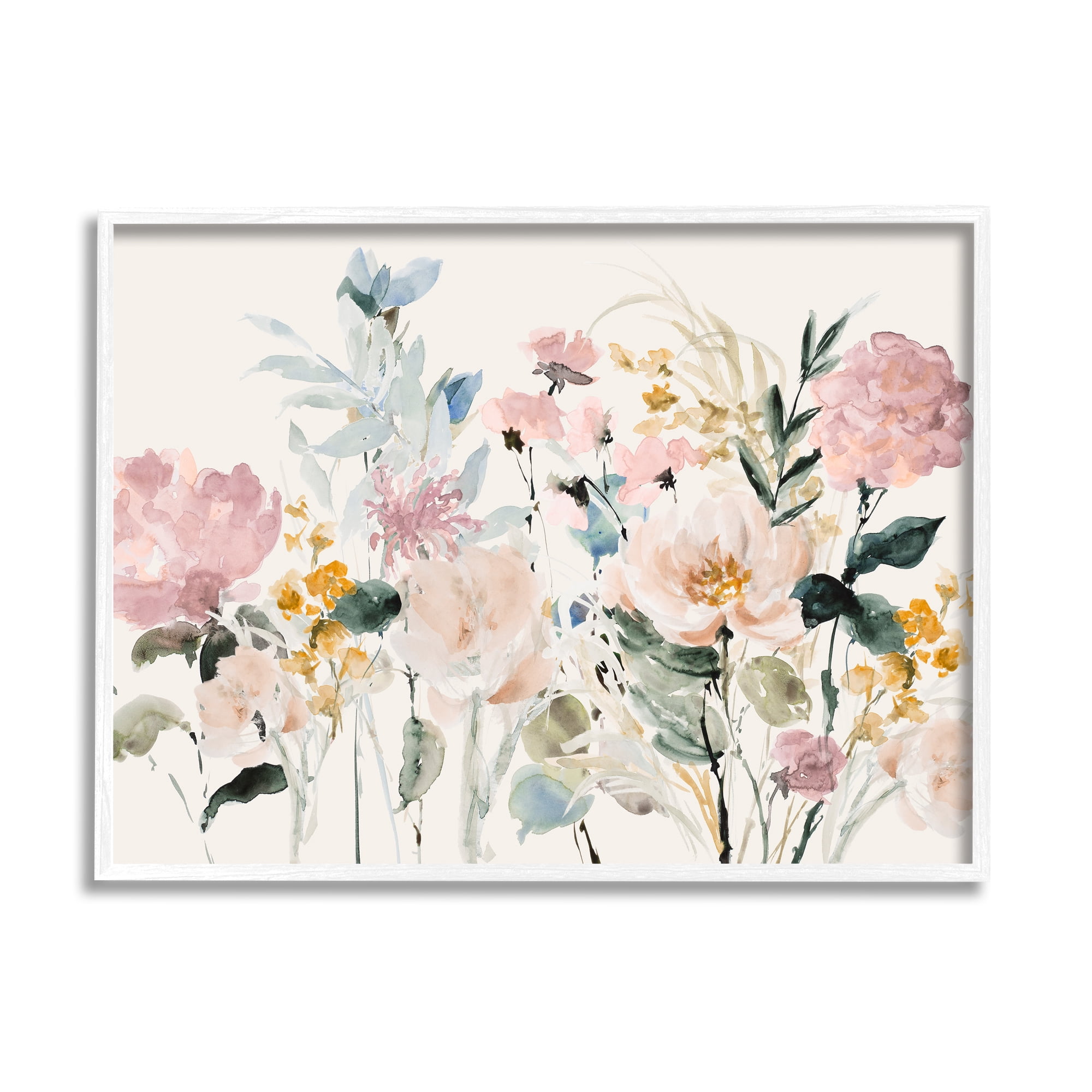 Stupell Industries Pastel Spring Flowers Botanical & Floral Painting White Framed Art Print Wall Art, 30 x 24