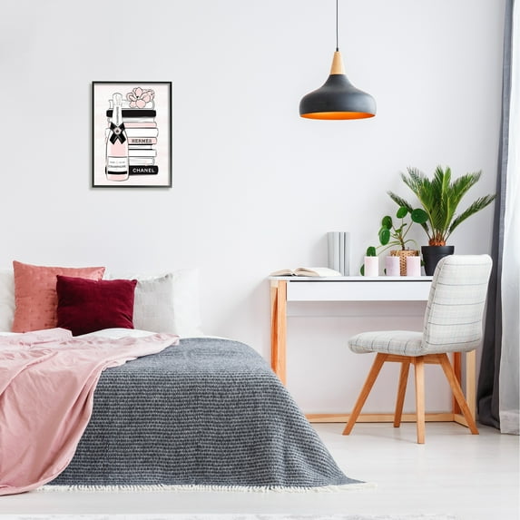 Stupell Industries Pastel Stacked Books Champagne Polished Glam Emblem Graphic Art Black Framed Art Print Wall Art, Design by Martina Pavlova