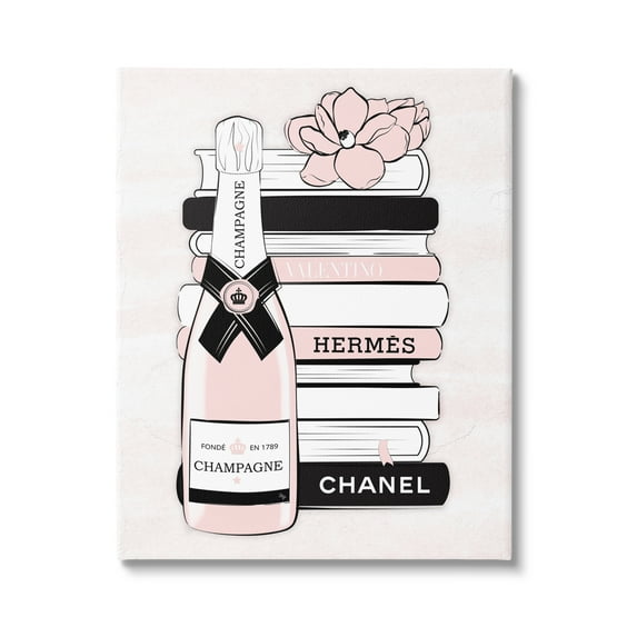 Stupell Industries Pastel Stacked Books Champagne Polished Glam Emblem Graphic Art Gallery Wrapped Canvas Print Wall Art, Design by Martina Pavlova