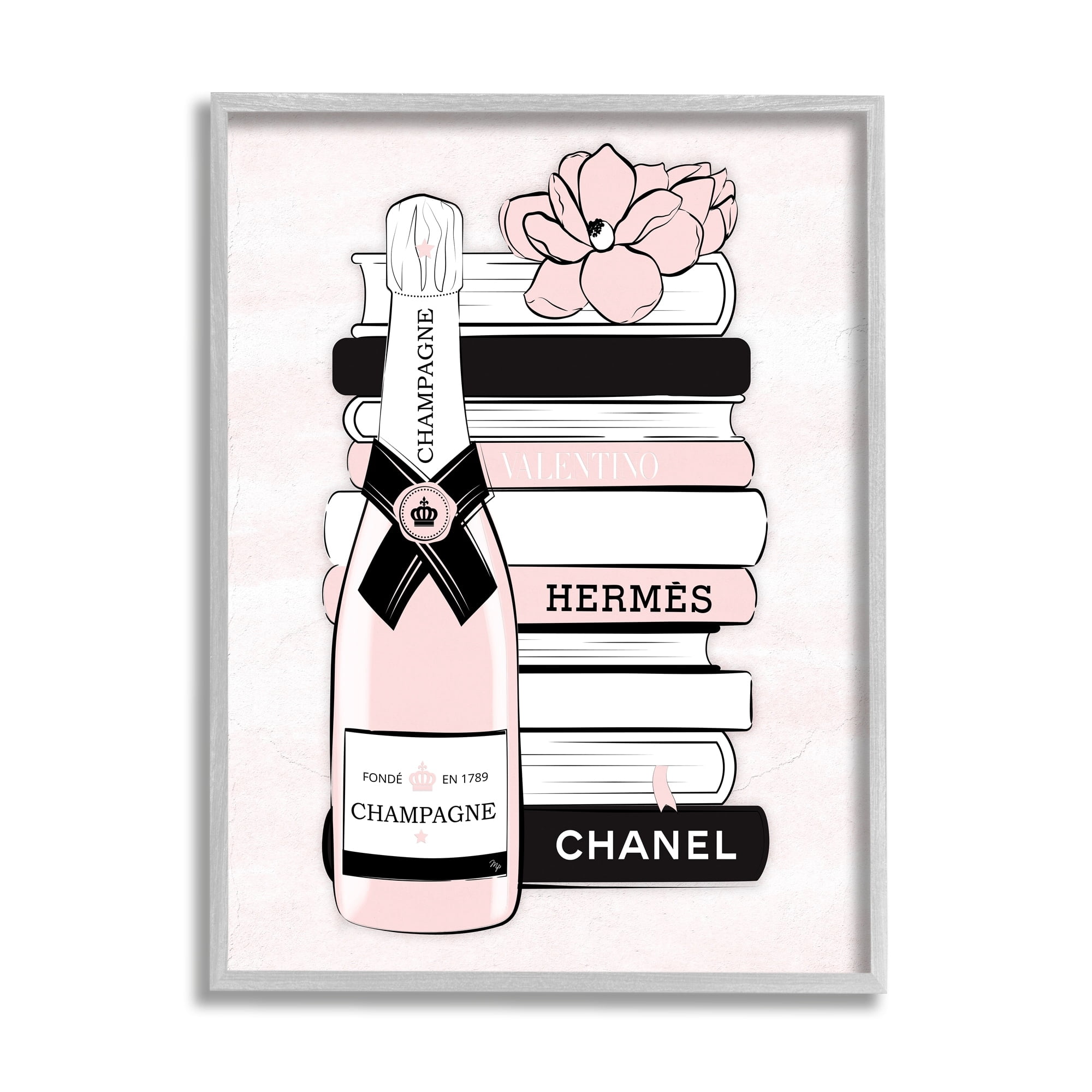 Stupell Industries Pastel Stacked Books Champagne Polished Glam Emblem Graphic Art Gray Framed Art Print Wall Art, Design by Martina Pavlova