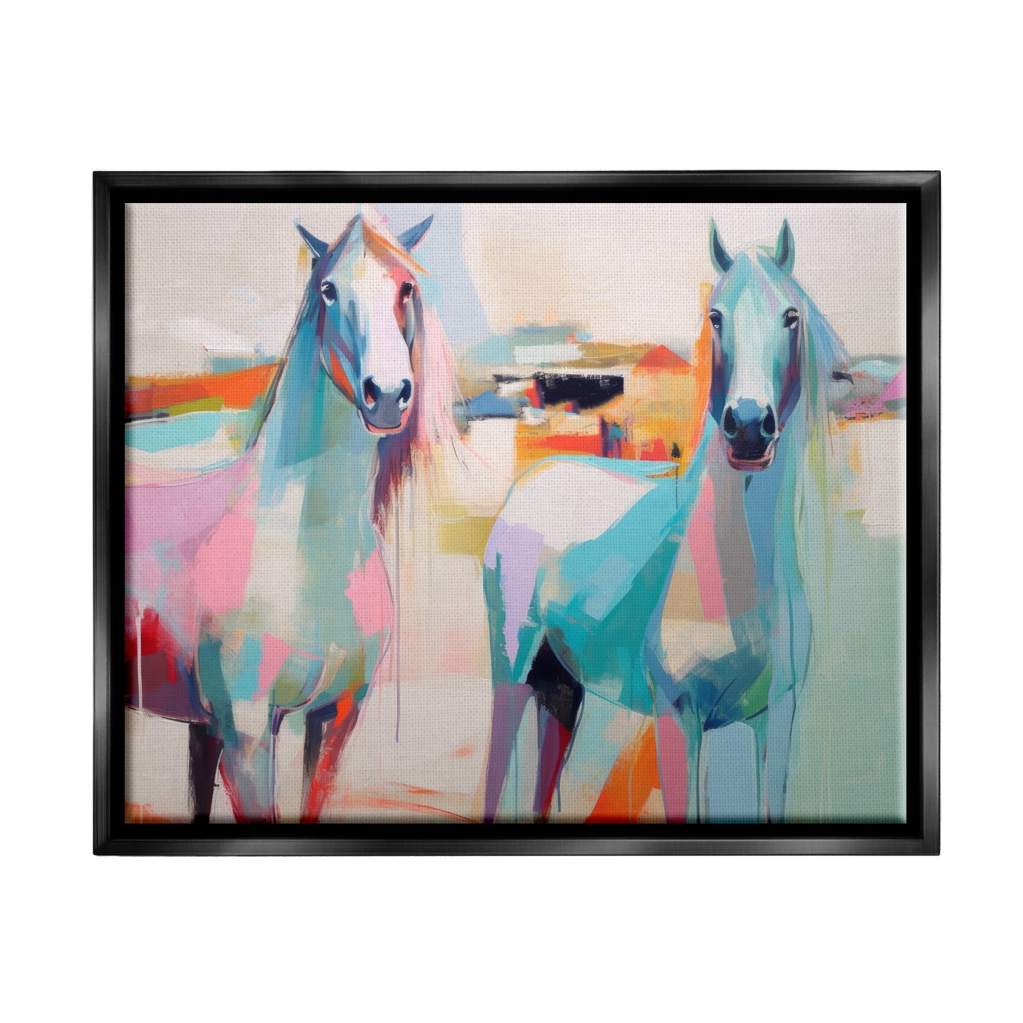 Stupell Industries Pastel Stallions Duo Animals & Insects Painting Black Floater Framed Canvas Art Print Wall Art, 31 x 25