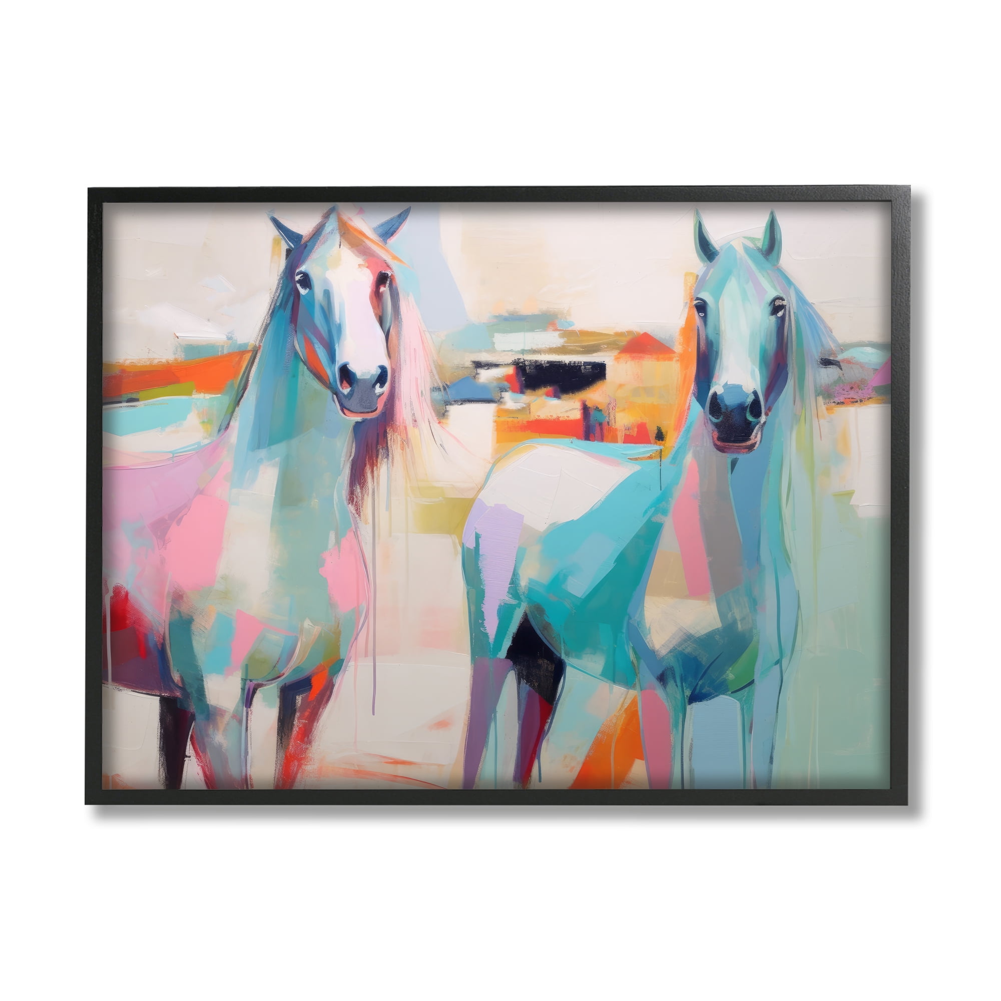 Stupell Industries Pastel Stallions Duo Animals & Insects Painting Black Framed Art Print Wall Art, 20 x 16