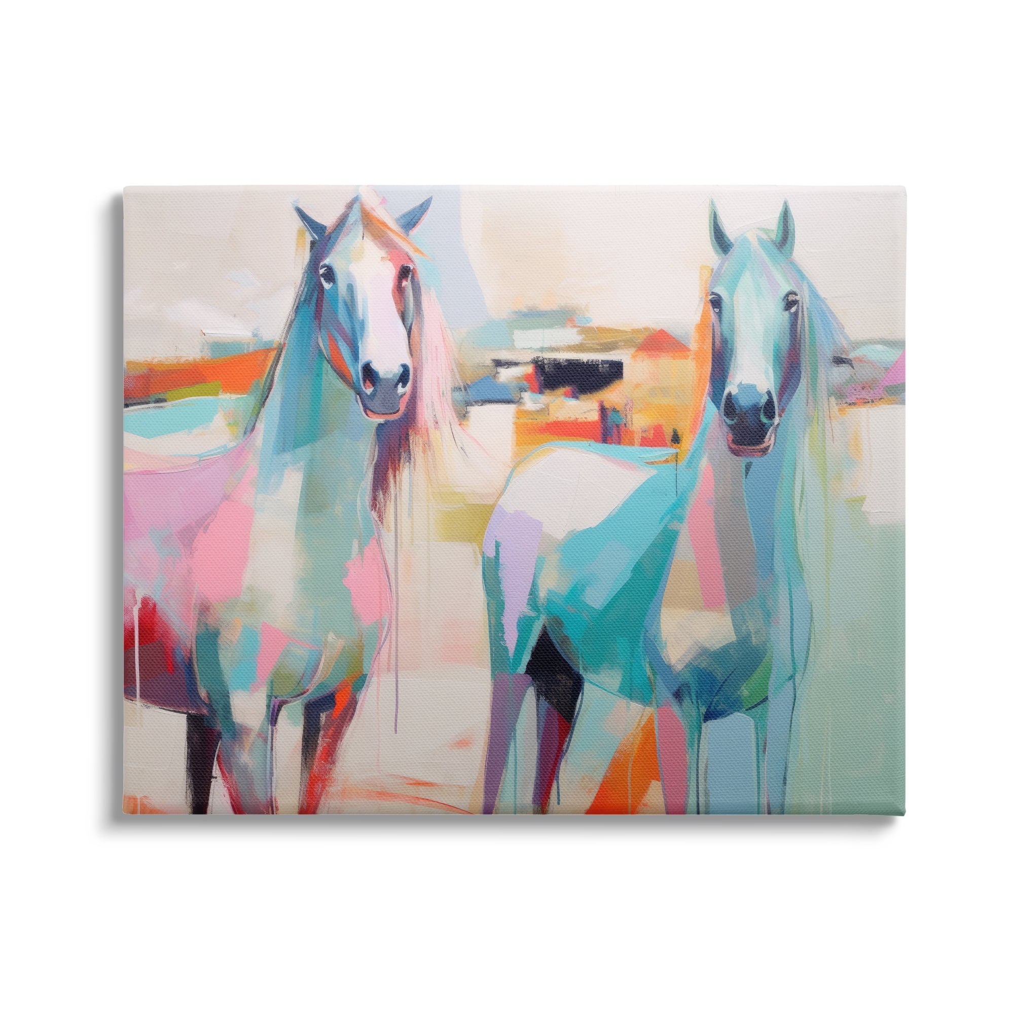 Stupell Industries Pastel Stallions Duo Animals & Insects Painting Gallery Wrapped Canvas Art Print Wall Art, 20 x 16