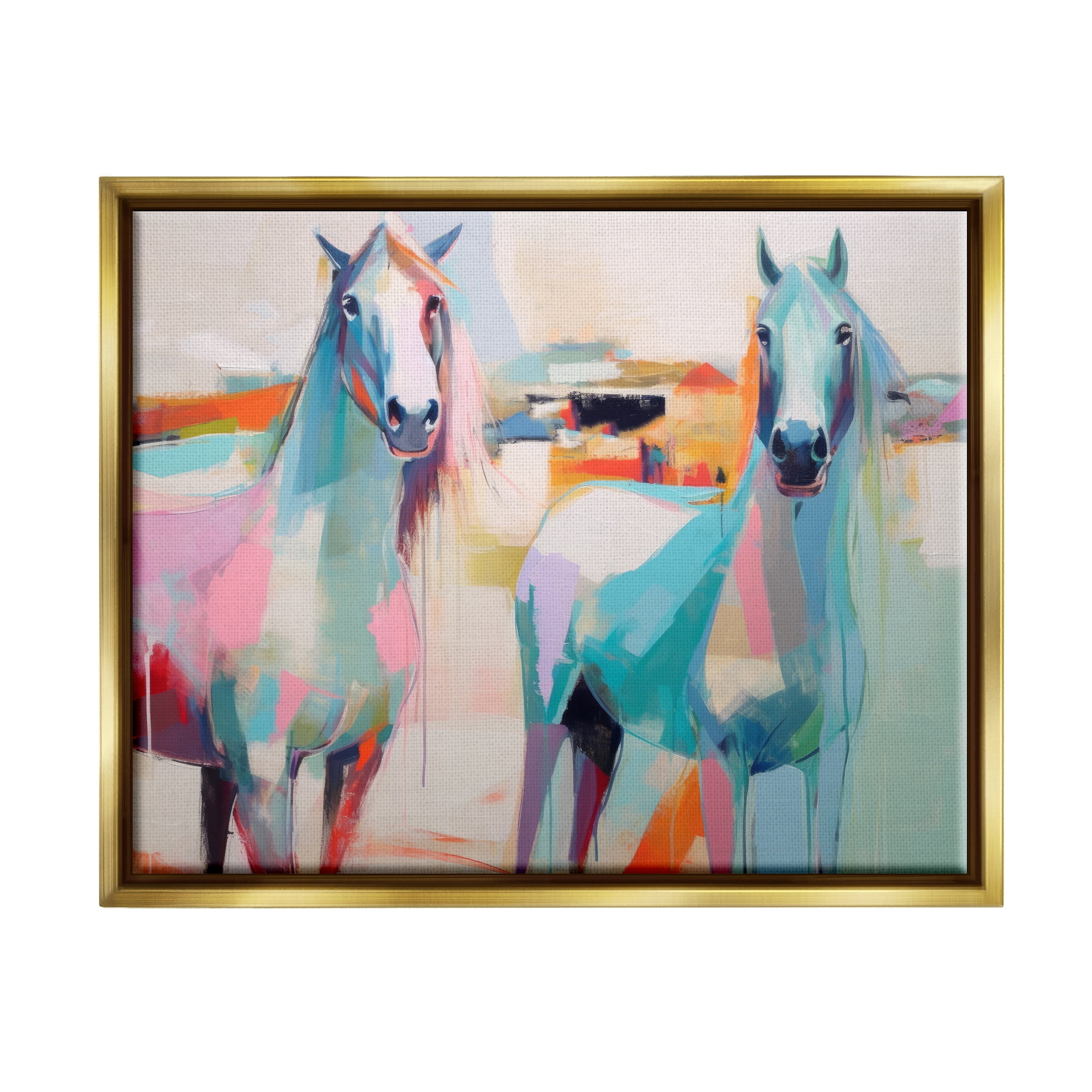 Stupell Industries Pastel Stallions Duo Animals & Insects Painting Gold Floater Framed Canvas Art Print Wall Art, 21 x 17