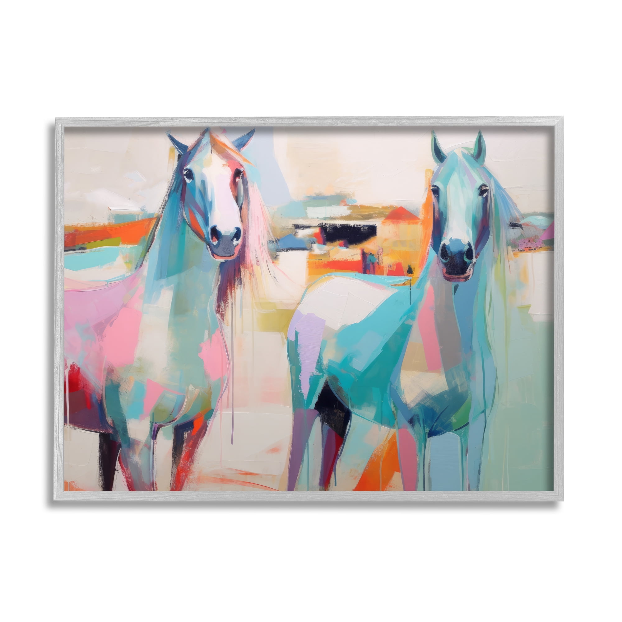 Stupell Industries Pastel Stallions Duo Animals & Insects Painting Gray Framed Art Print Wall Art, 30 x 24
