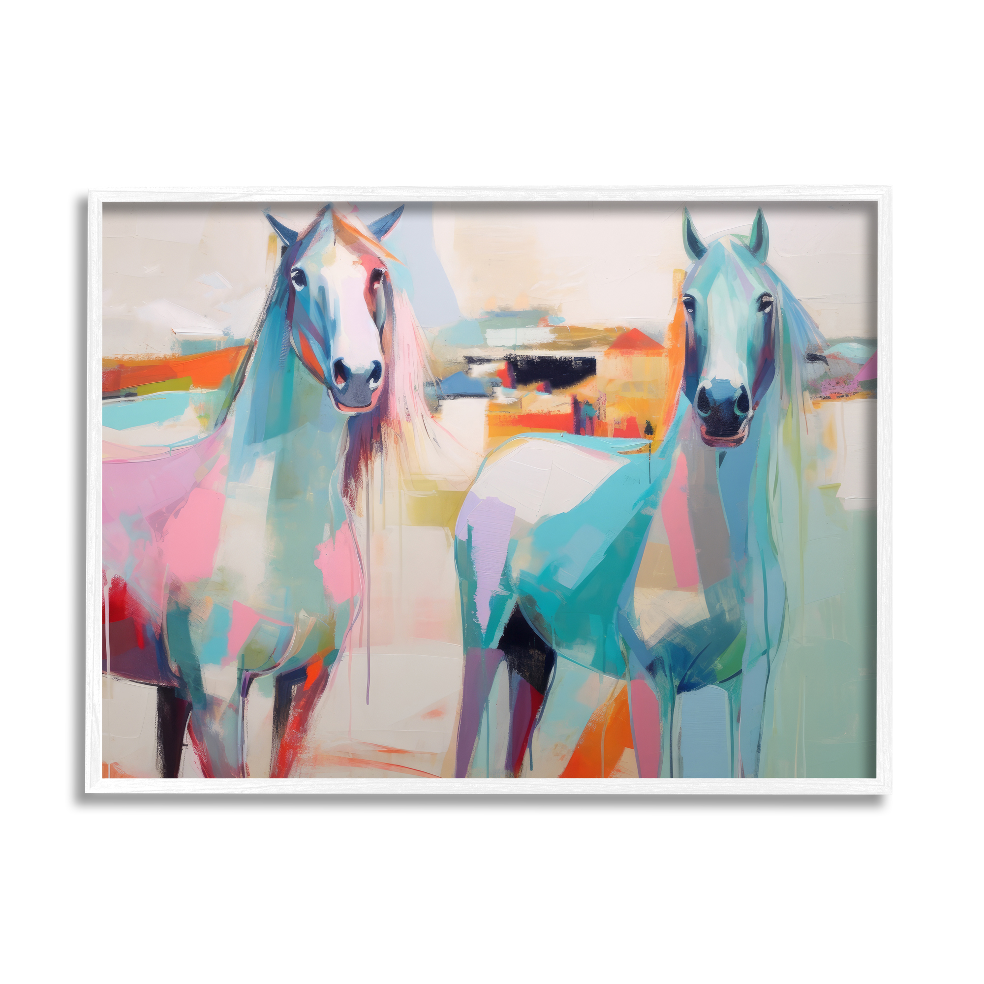 Stupell Industries Pastel Stallions Duo Animals & Insects Painting White Framed Art Print Wall Art, 30 x 24