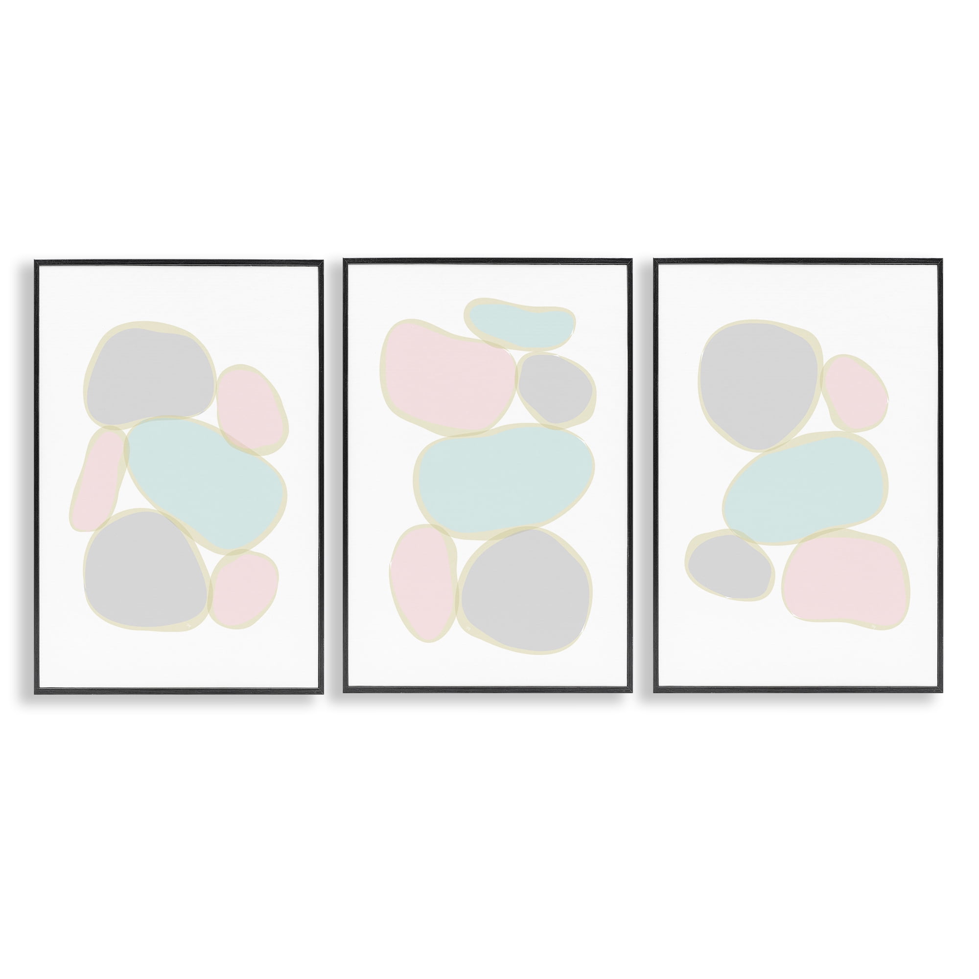 Stupell Industries Pastel Stones on White Abstract Painting Black Framed Art Print Wall Art, 16 x 24, Set of 3