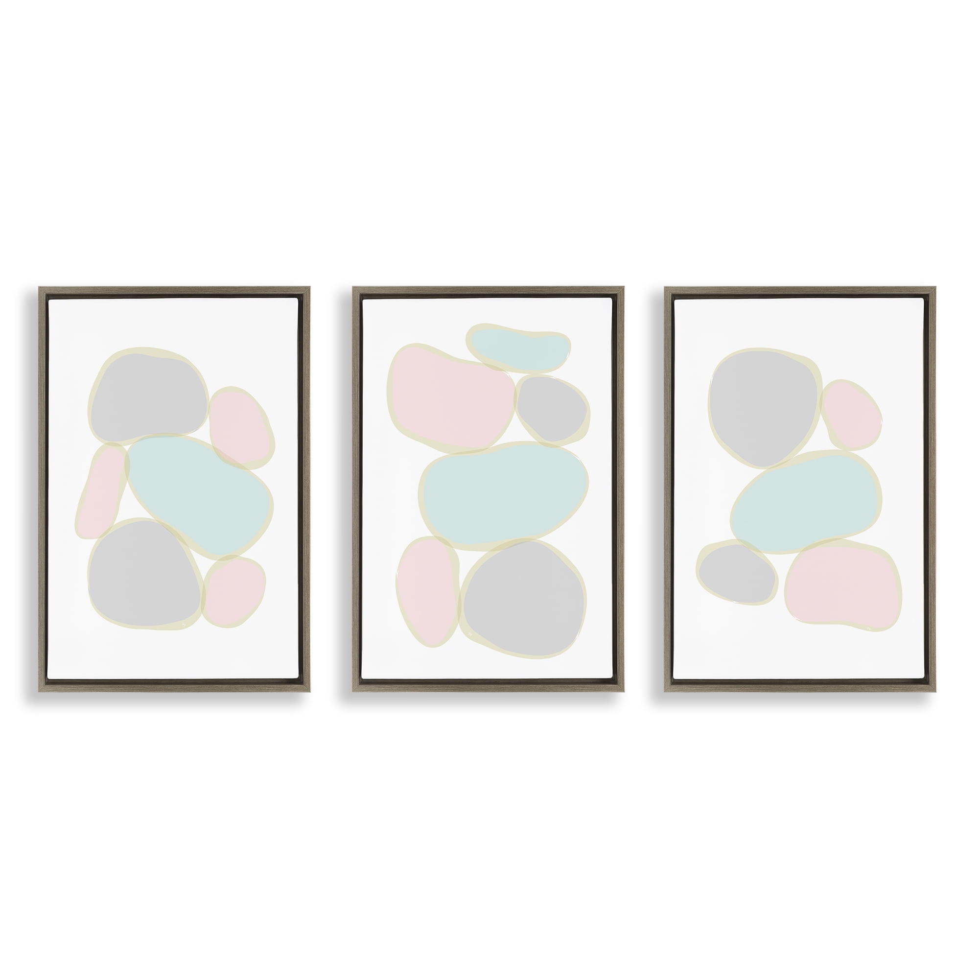 Stupell Industries Pastel Stones on White Abstract Painting Brown Floater Framed Canvas Art Print Wall Art, 21 x 31, Set of 3