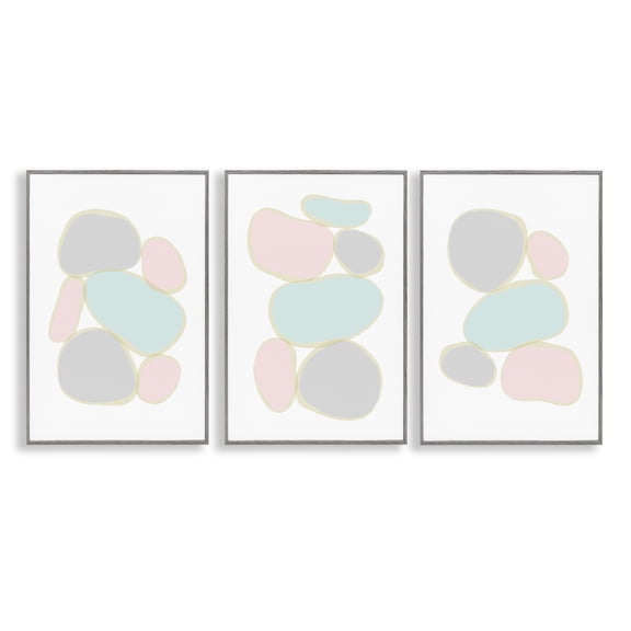 Stupell Industries Pastel Stones on White Abstract Painting Gray Framed Art Print Wall Art, 20 x 30, Set of 3