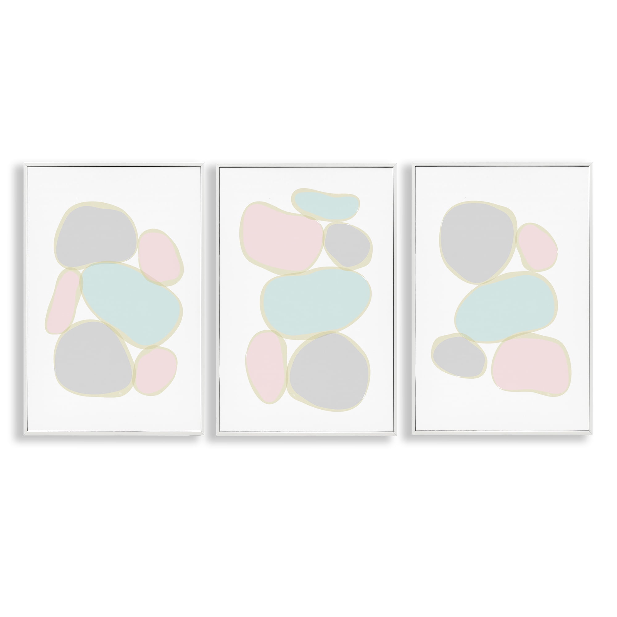 Stupell Industries Pastel Stones on White Abstract Painting White Framed Art Print Wall Art, 16 x 24, Set of 3