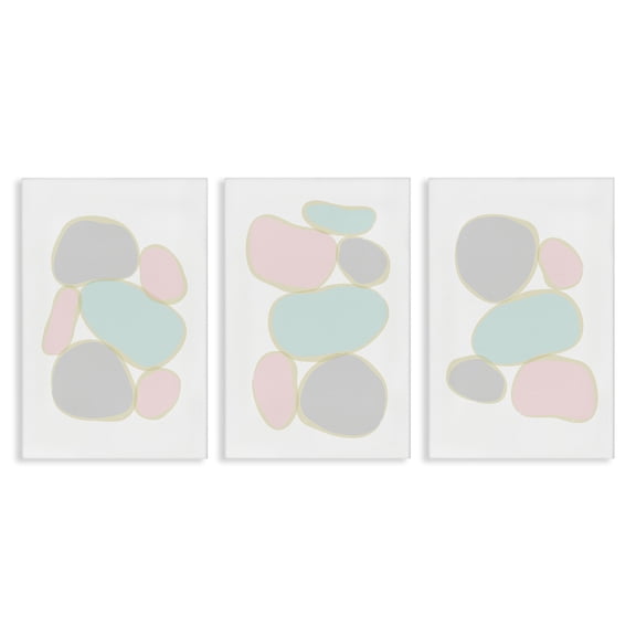 Stupell Industries Pastel Stones on White Abstract Painting Wrapped Canvas Art Print Wall Art, 16 x 24, Set of 3