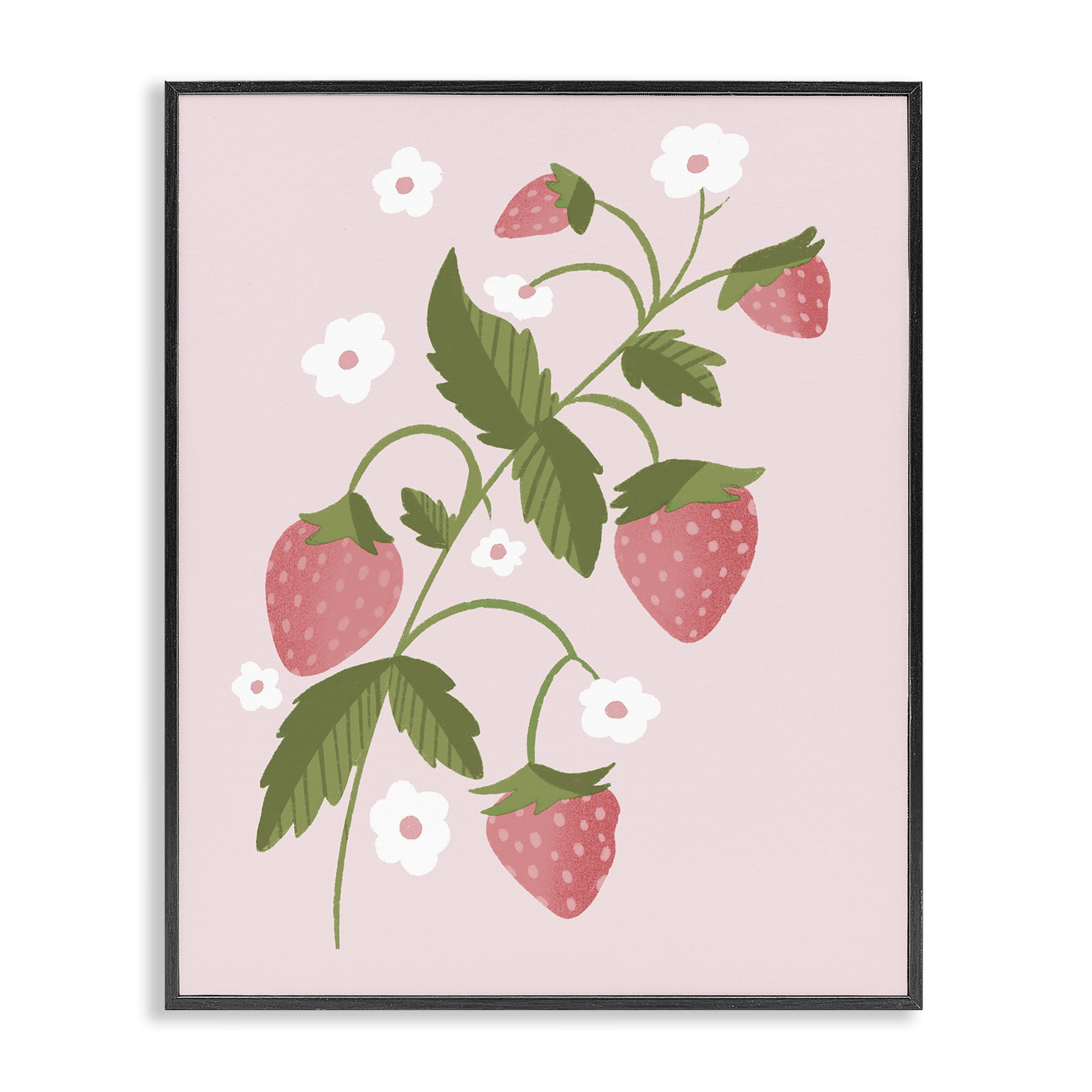 Stupell Industries Pastel Strawberries Branch Black Framed Giclee Art, design by Paige Sredenschek
