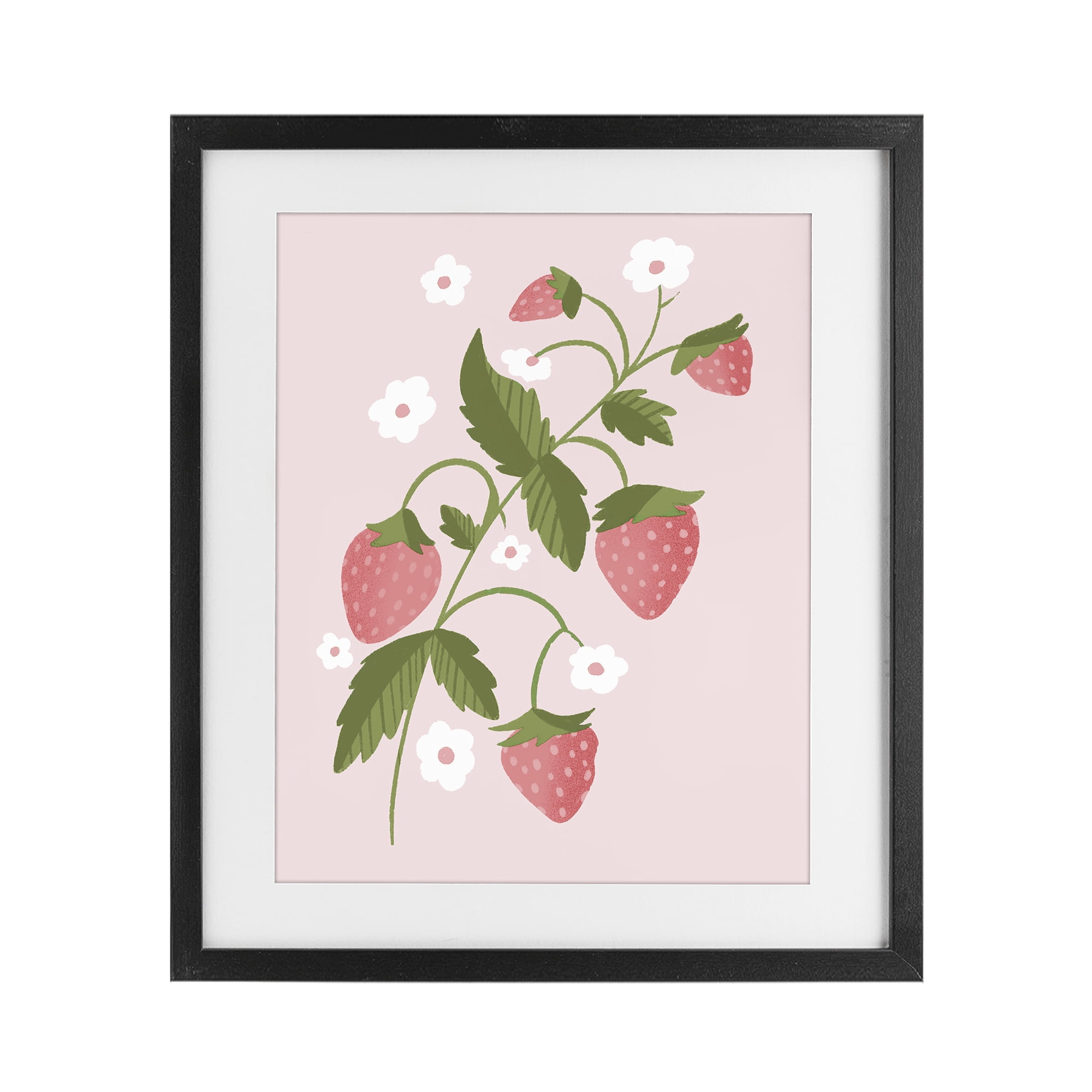 Stupell Industries Pastel Strawberries Branch Black Framed Print Under Glass, design by Paige Sredenschek