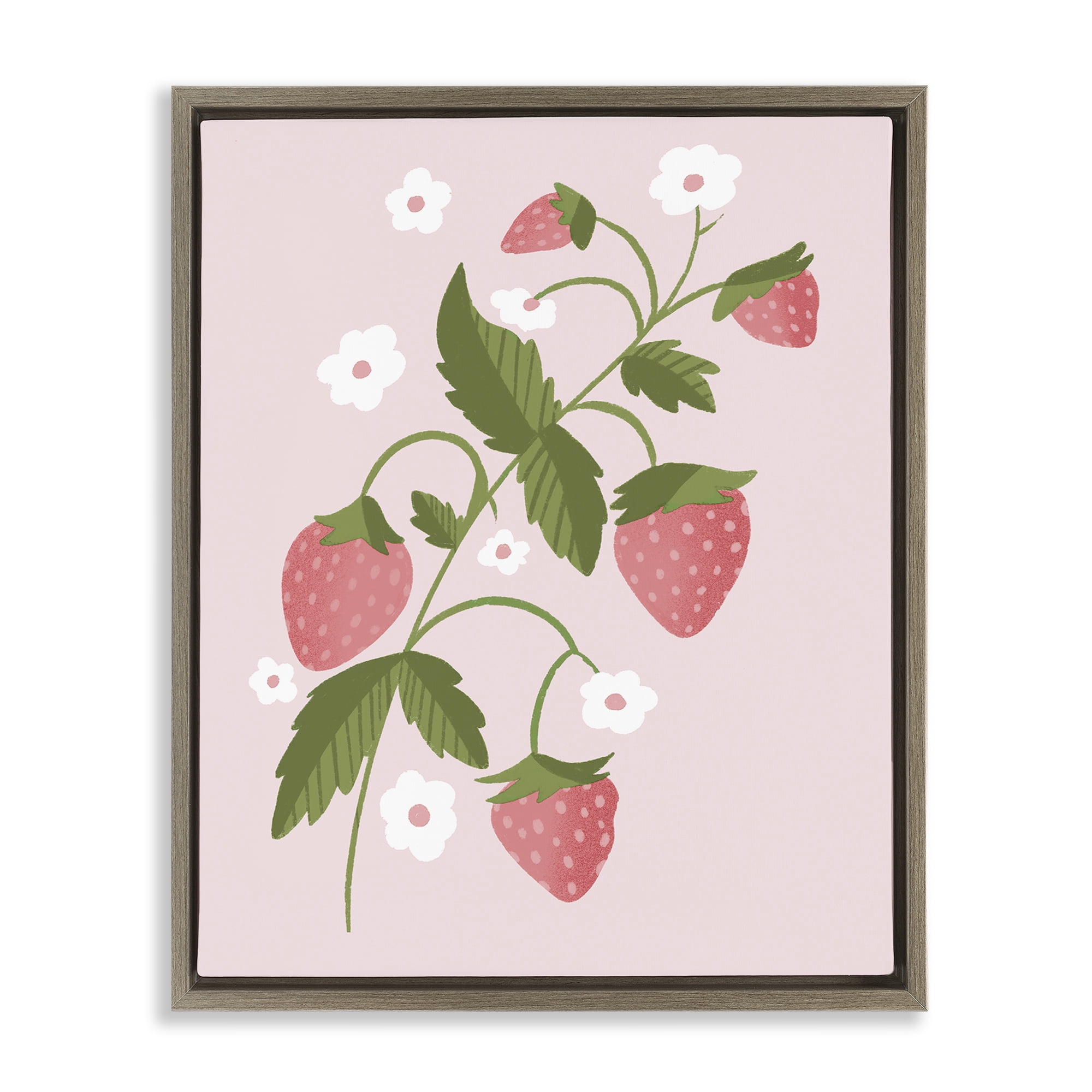 Stupell Industries Pastel Strawberries Branch Brown Framed Floater Canvas Wall Art, design by Paige Sredenschek