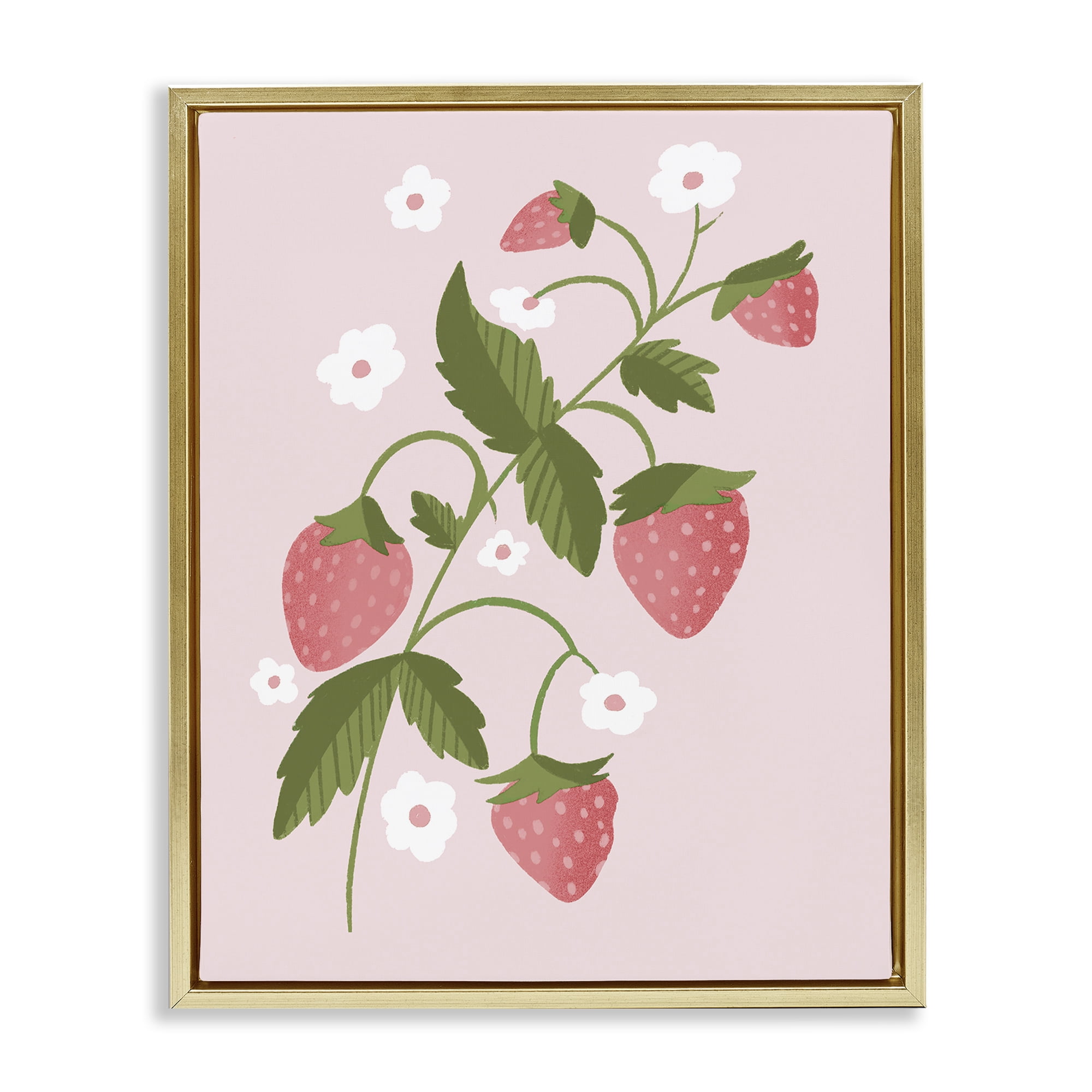 Stupell Industries Pastel Strawberries Branch Gold Framed Floater Canvas Wall Art, design by Paige Sredenschek