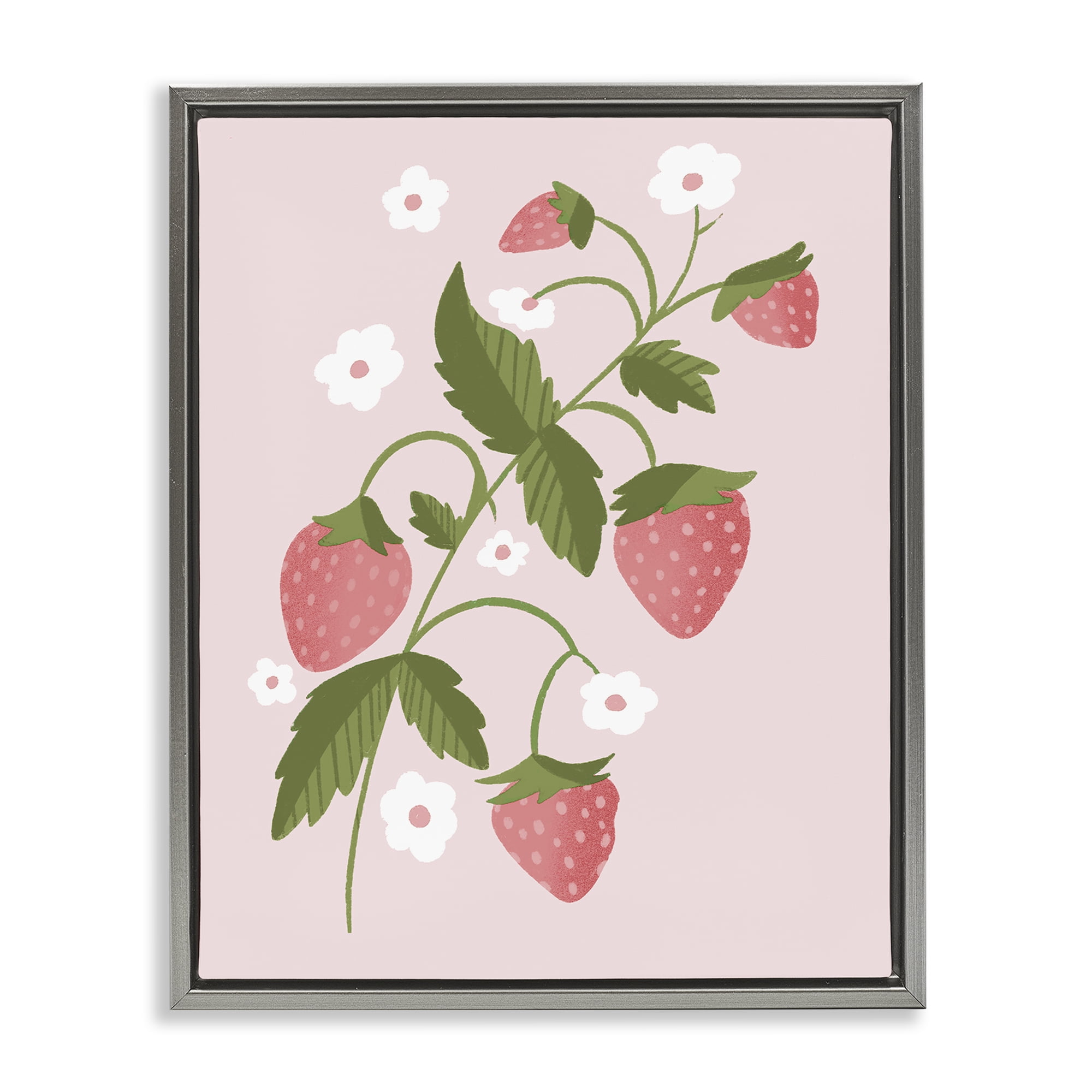 Stupell Industries Pastel Strawberries Branch Gray Framed Floater Canvas Wall Art, design by Paige Sredenschek