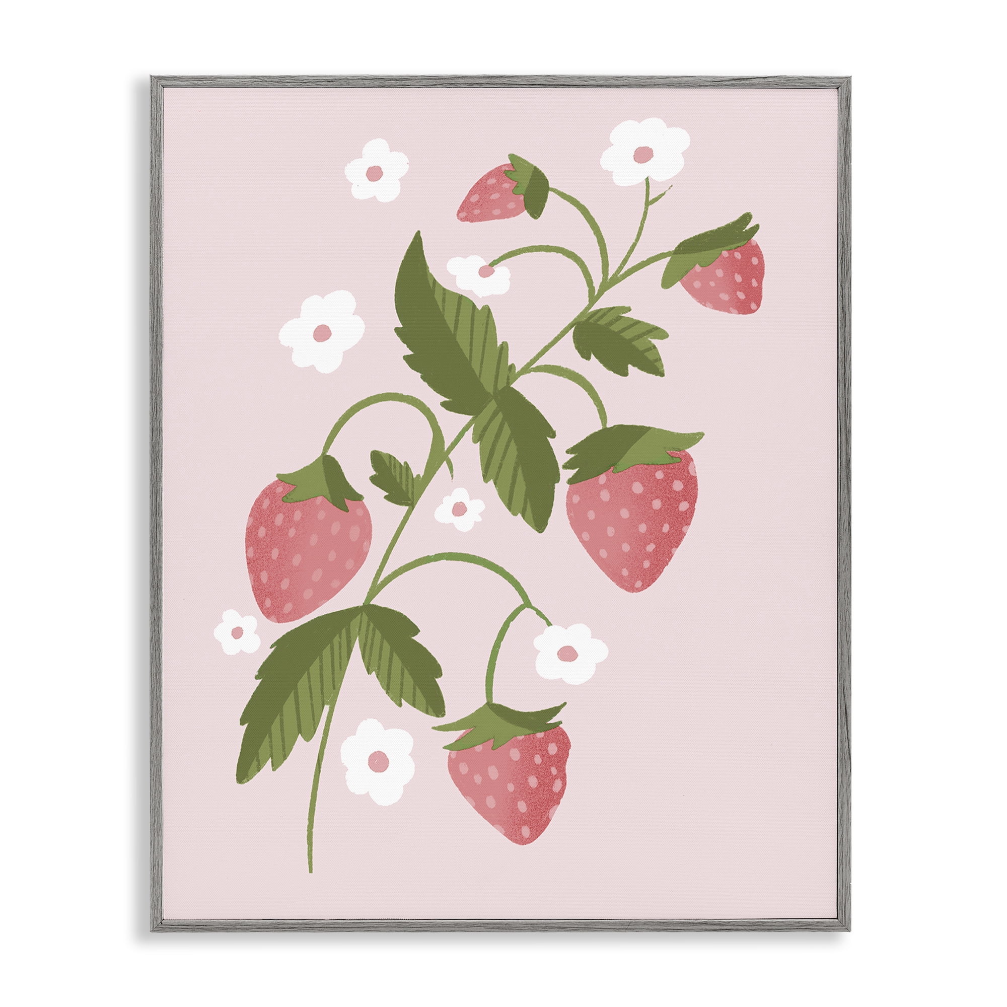 Stupell Industries Pastel Strawberries Branch Gray Framed Giclee Art, design by Paige Sredenschek